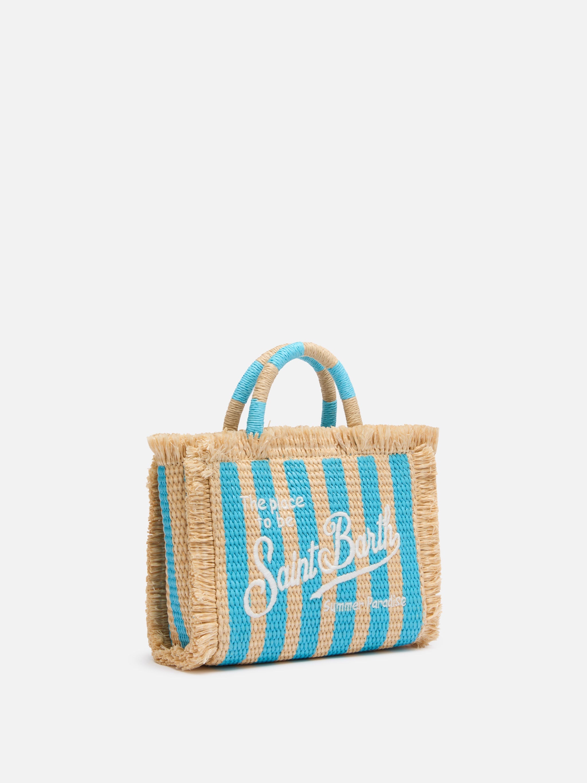 Mini Vanity Straw Effect Bag With Striped Print Sky
