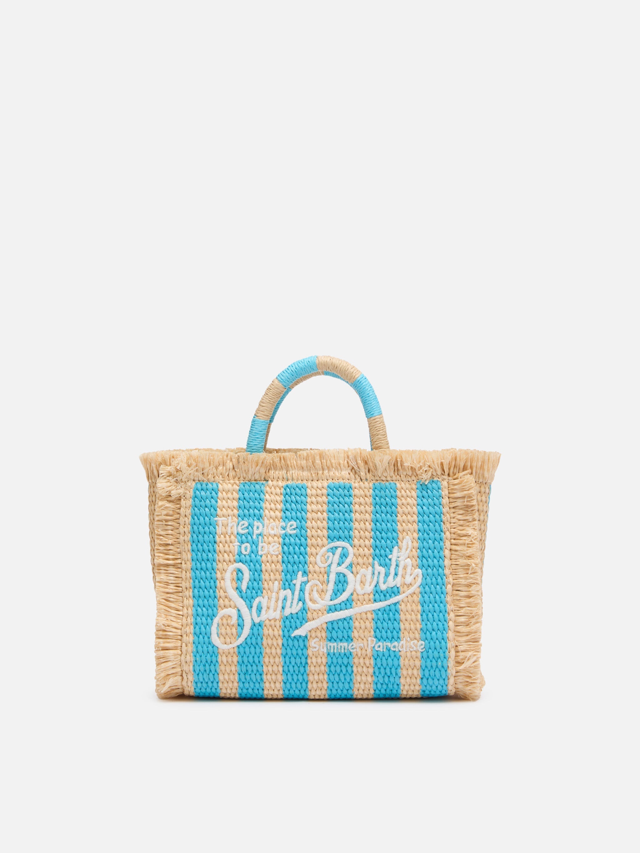 Mini Vanity Straw Effect Bag With Striped Print Sky