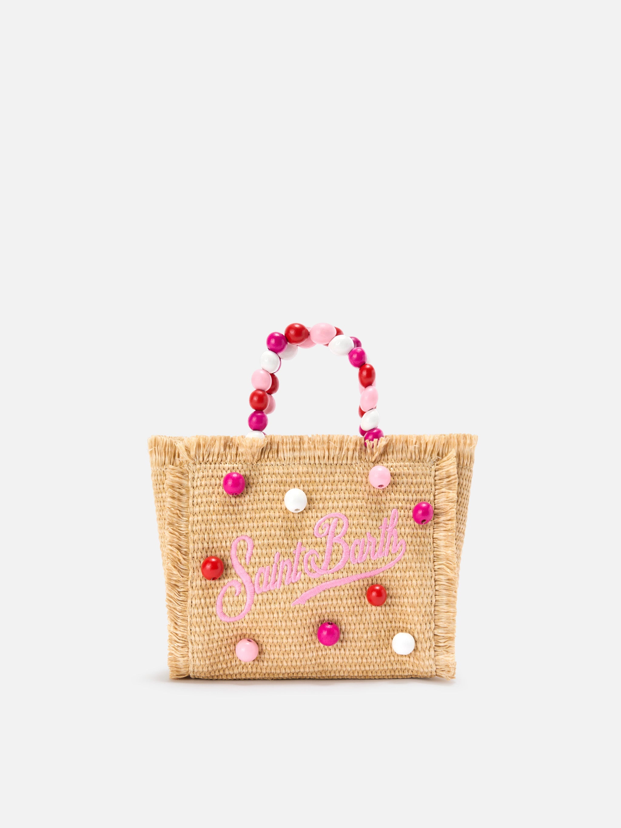 Vanity Mini Straw Effect Bag With Beaded Handle Pink