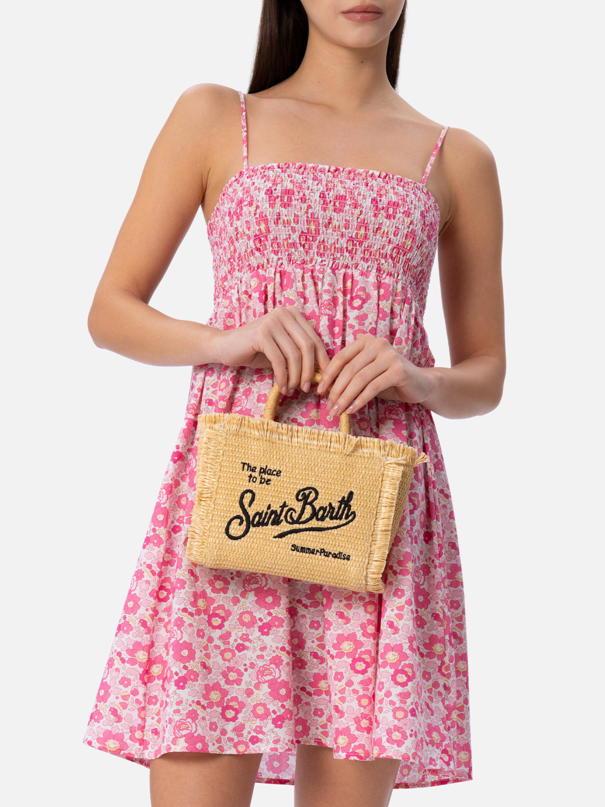 Mini Vanity Straw Effect Bag Beige