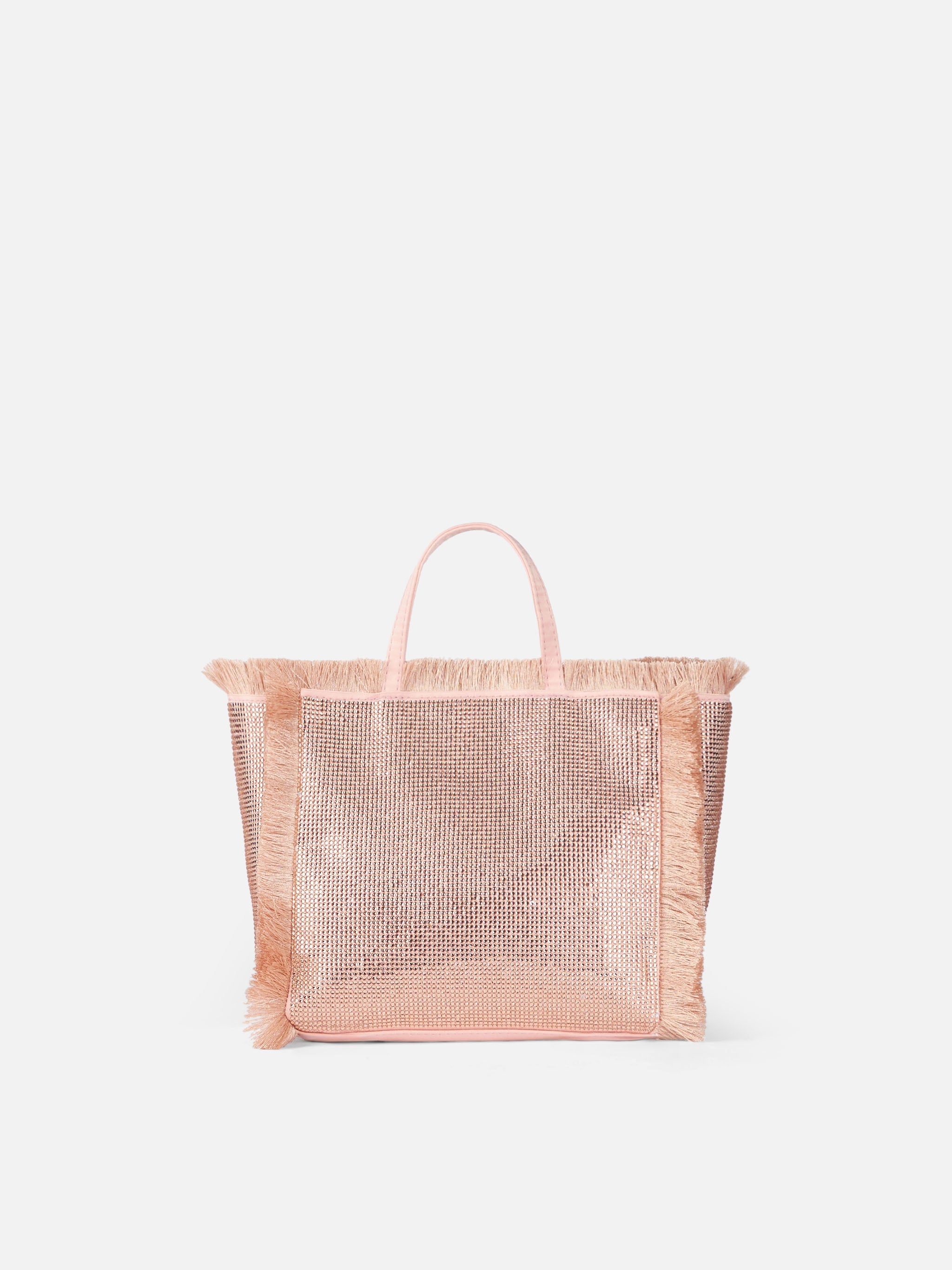 Mini Vanity Fringed Bag With Rose Gold Rhinestones Pink