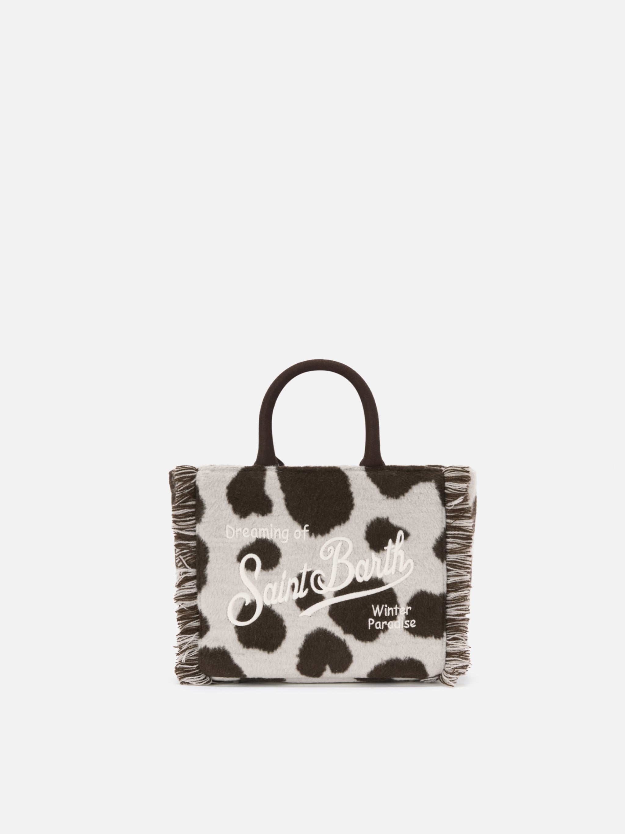 Vanity Mini Felt Handbag Cow-Print Wool Blend White Bag