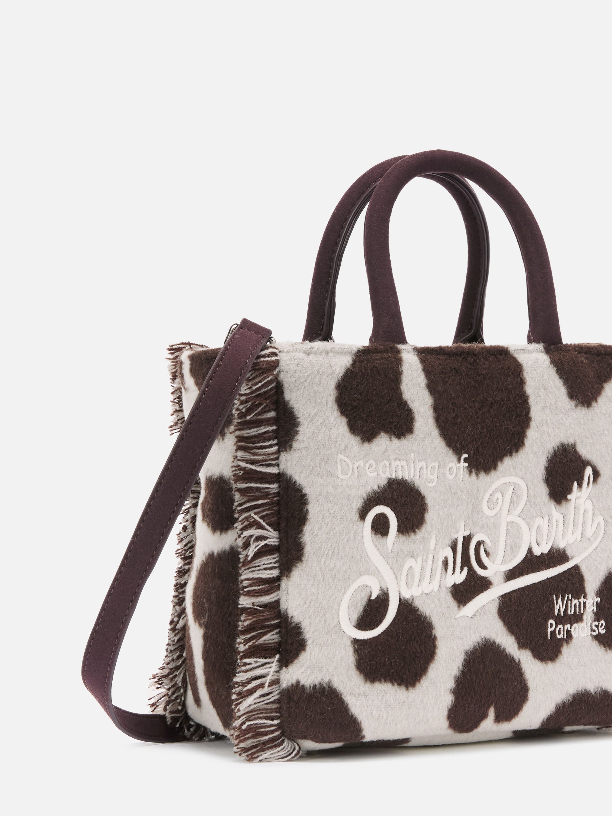 Vanity Mini Felt Handbag Cow-Print Wool Blend White Bag
