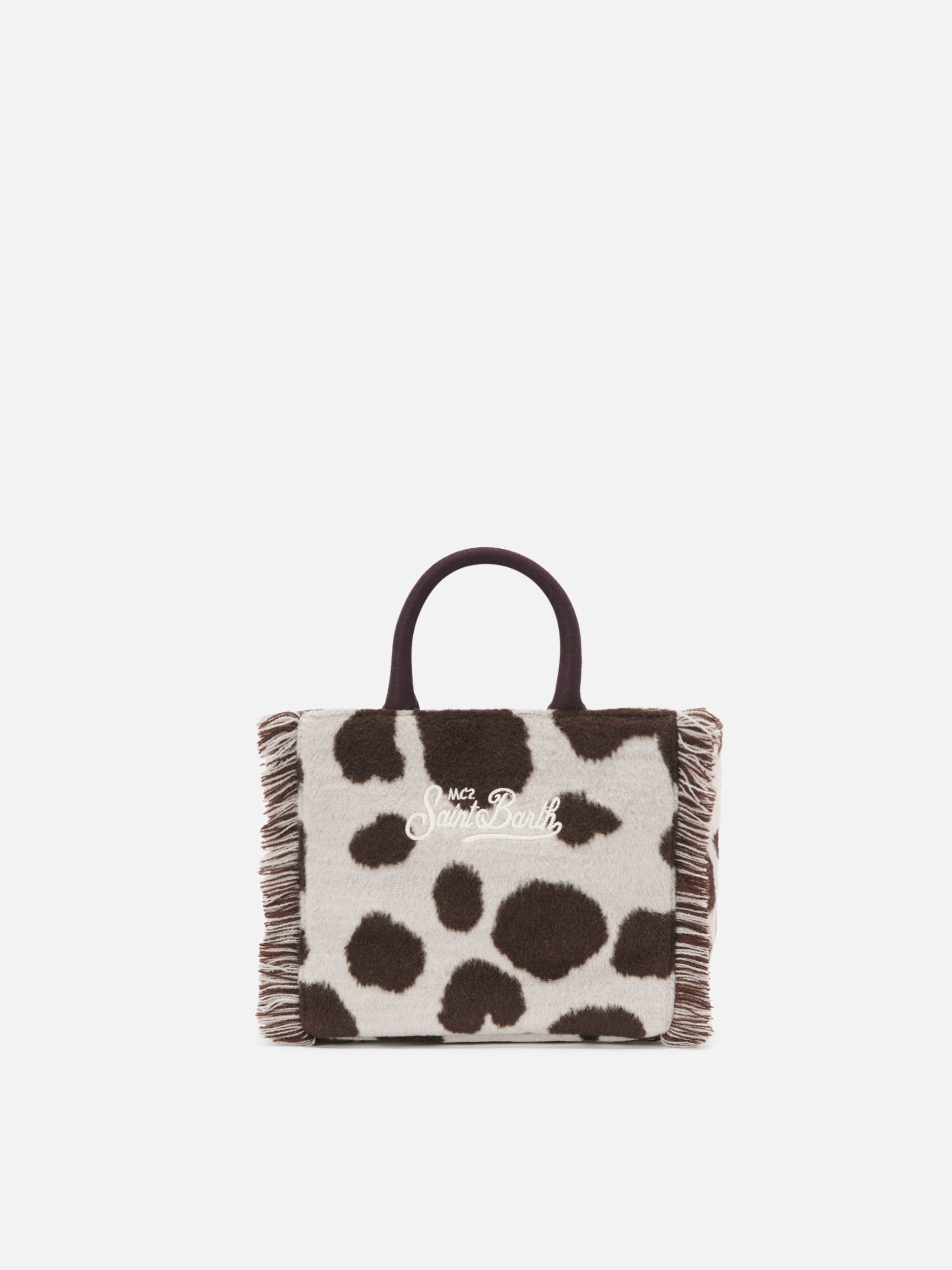 Vanity Mini Felt Handbag Cow-Print Wool Blend White Bag