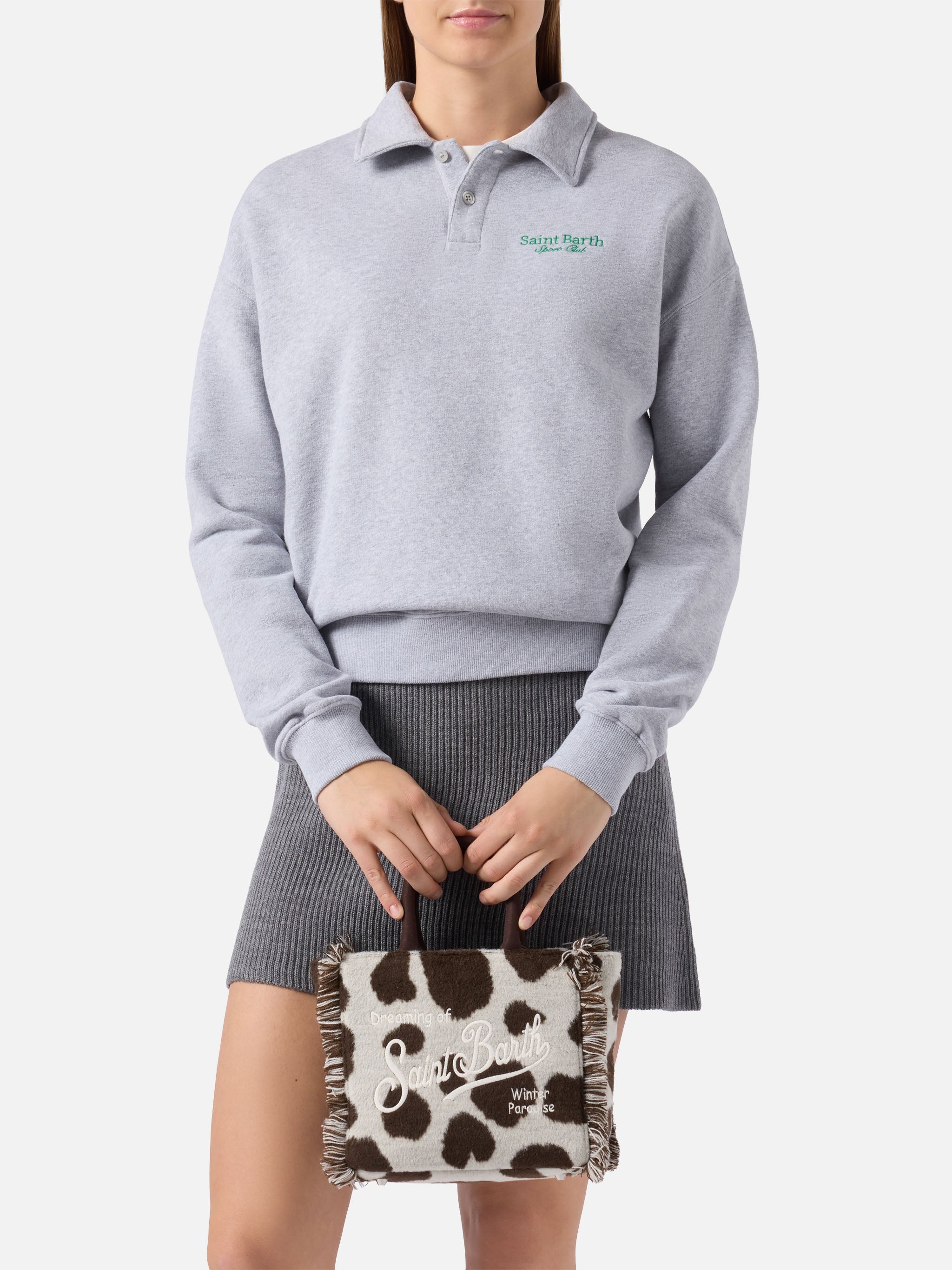 Vanity Mini Felt Handbag Cow-Print Wool Blend White Bag