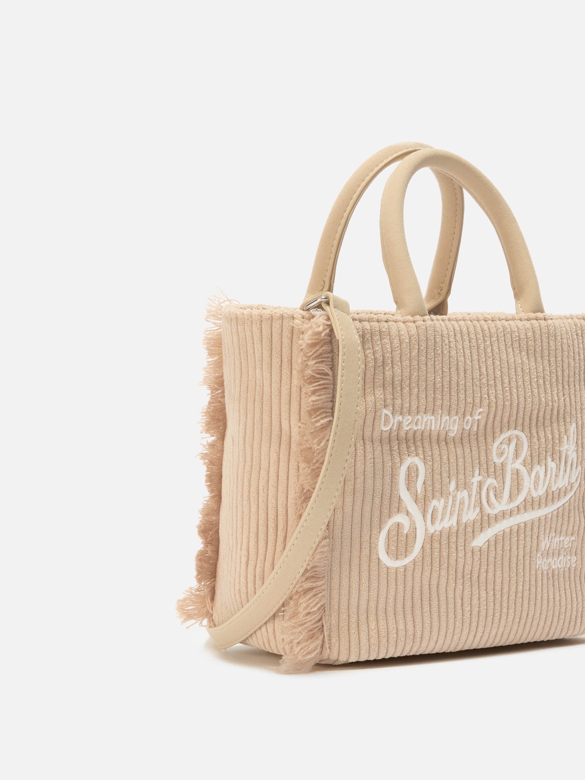 Vanity Mini Corduroy Handbag Beige Velvet And Faux Suede Brown Bag