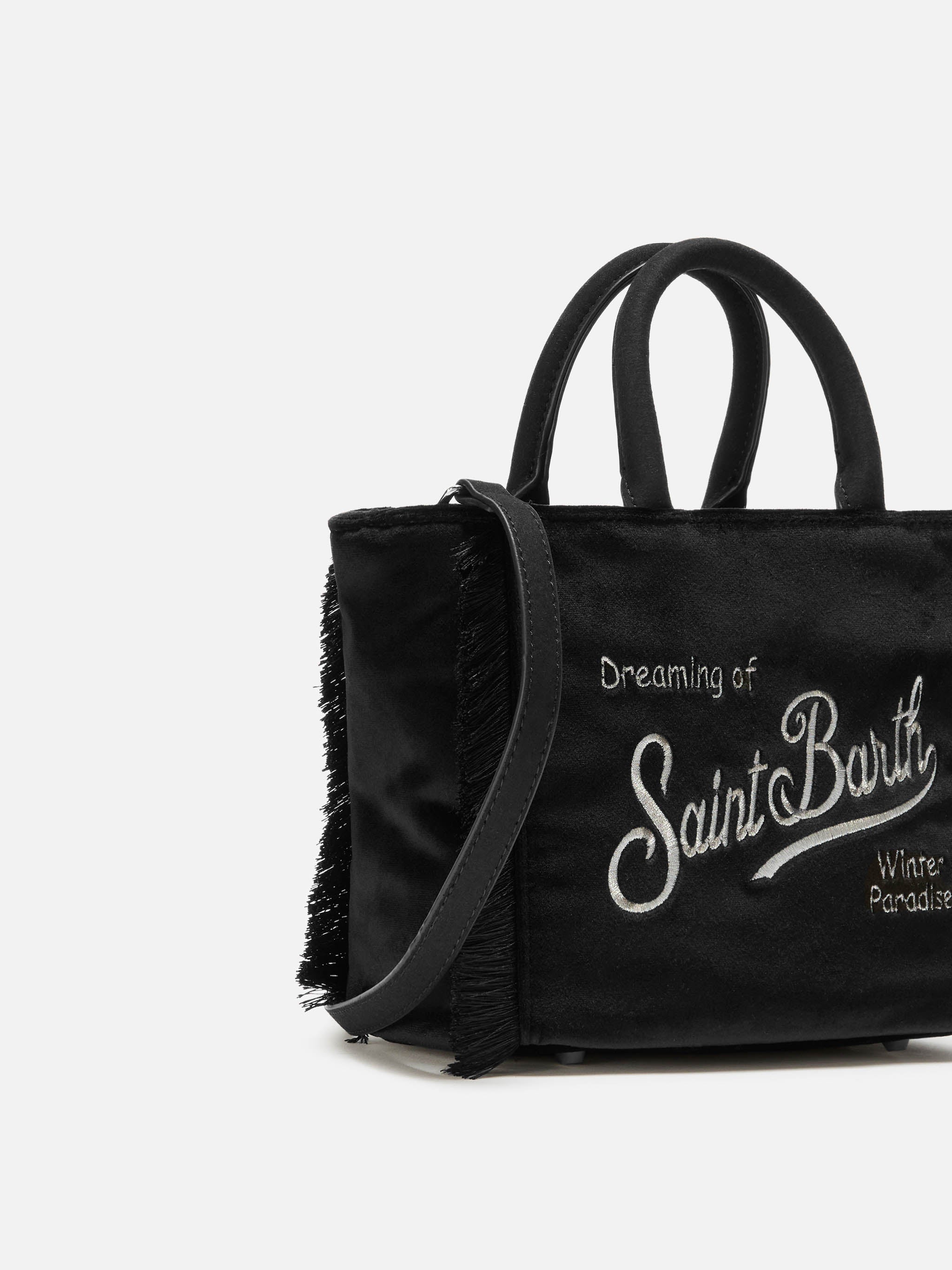 Vanity Mini Velvet Handbag Black And Faux Suede Bag