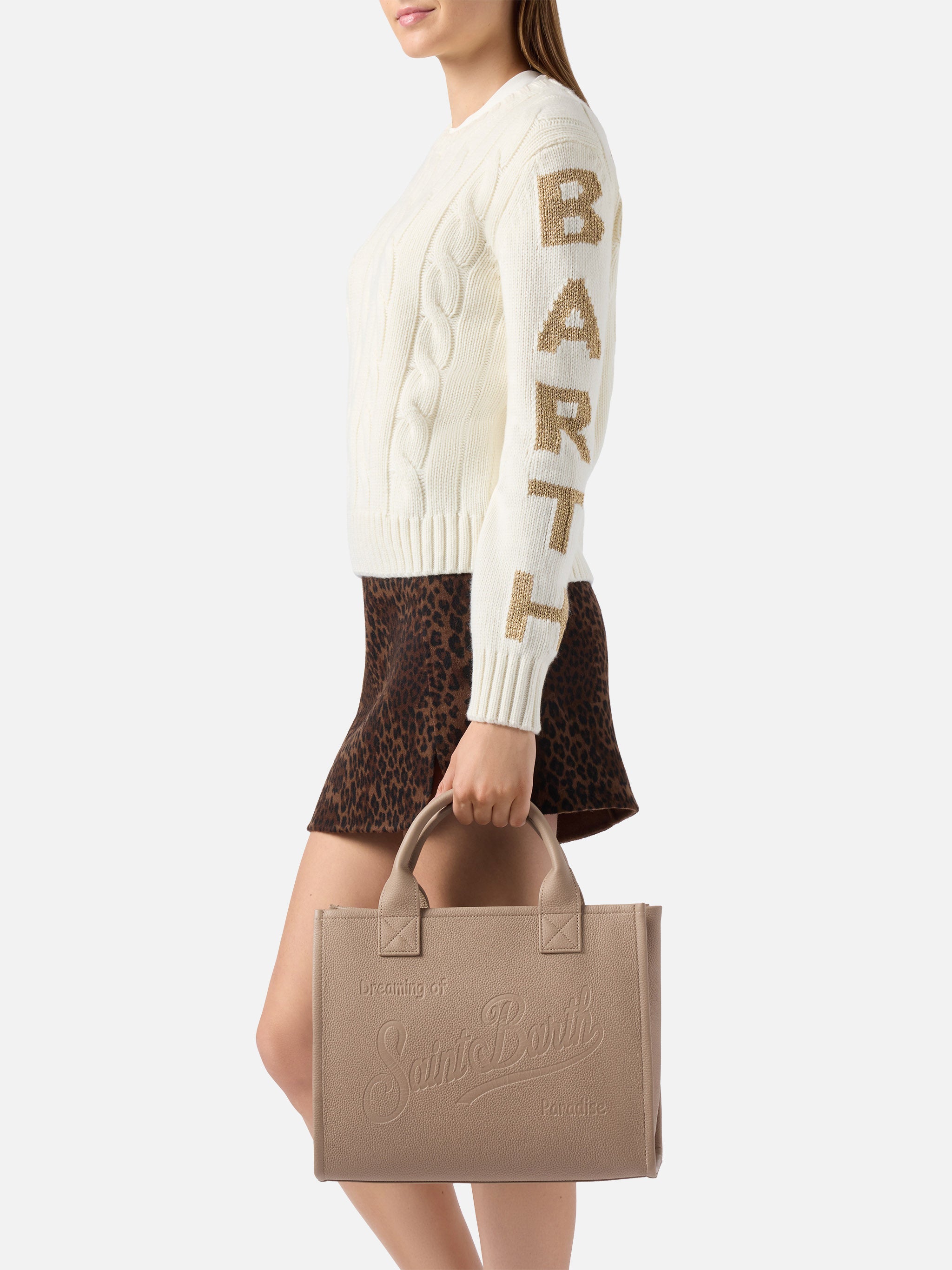 Vanity Bag Large Shoulder Hazelnut Hammered Leather Brown
