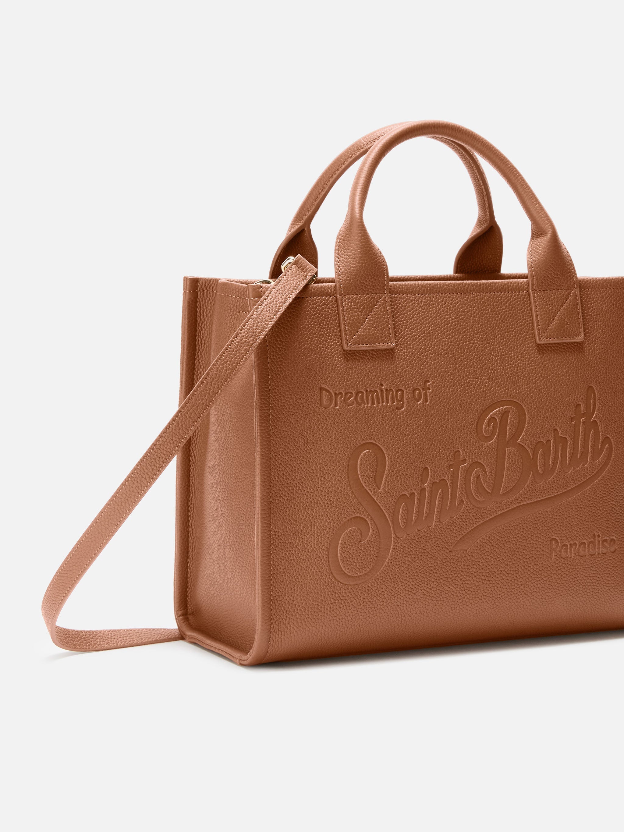 Vanity Bag Large Shoulder Camel Hammered Leather Brown