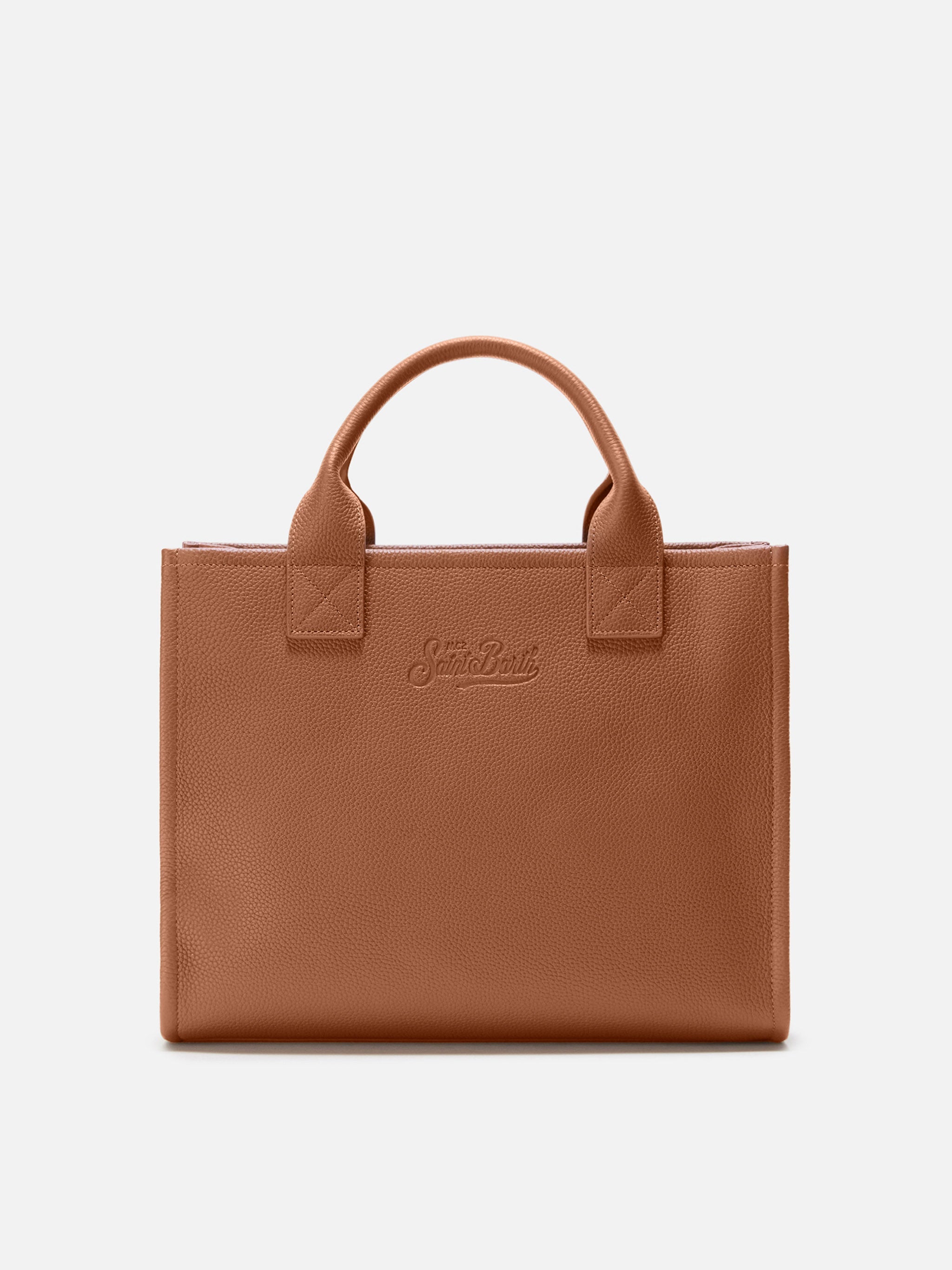 Vanity Bag Large Shoulder Camel Hammered Leather Brown