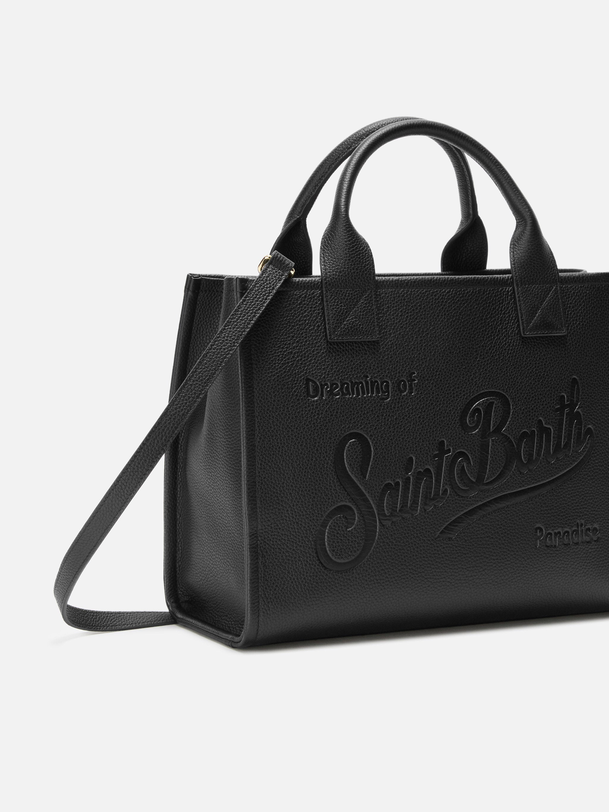 Vanity Bag Large Shoulder Black Hammered Leather