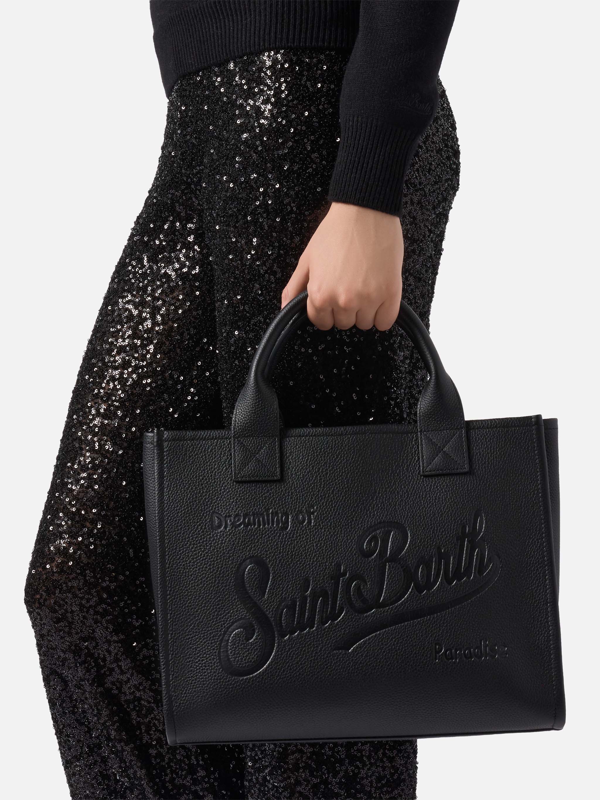 Vanity Bag Large Shoulder Black Hammered Leather