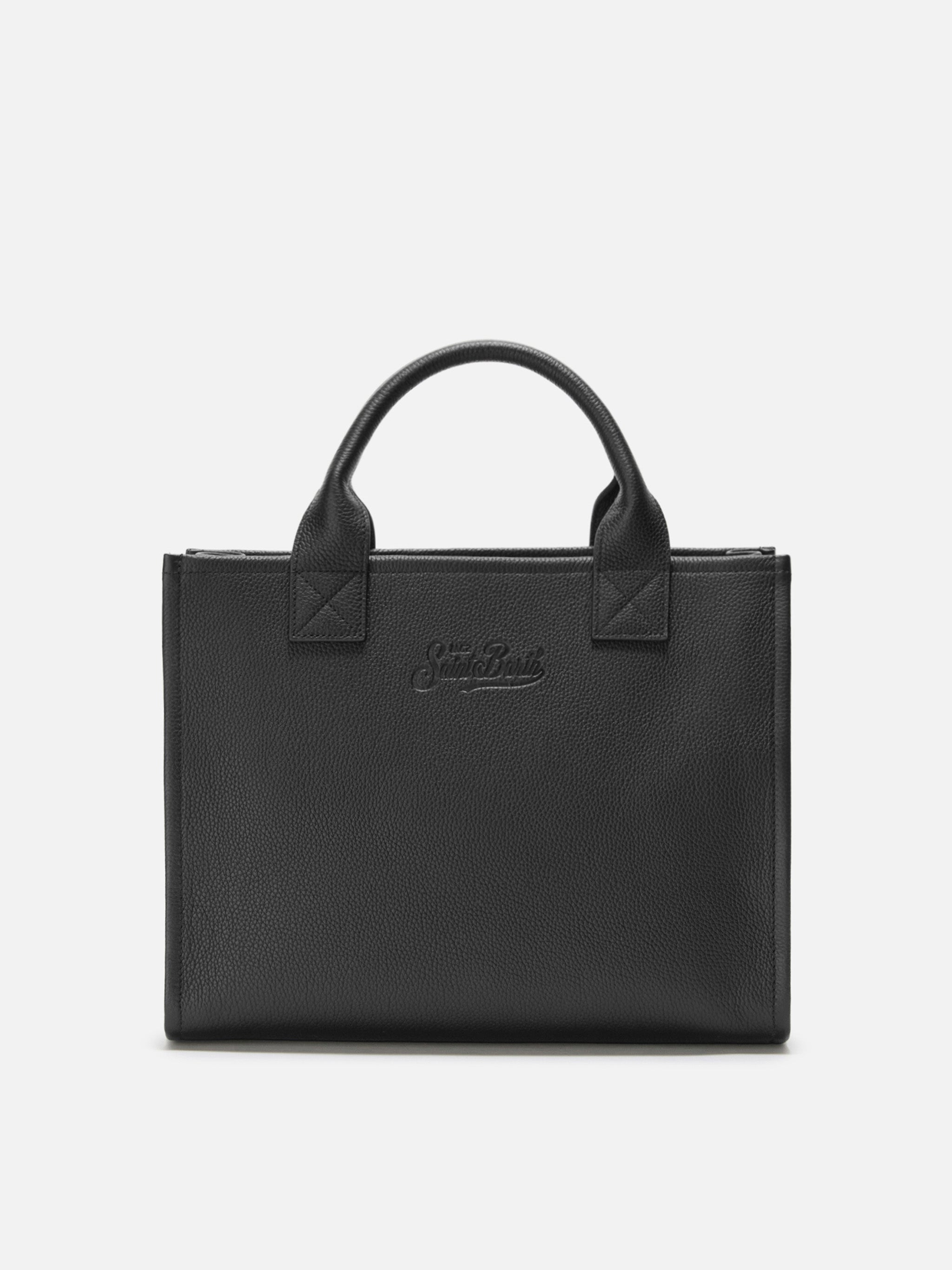 Vanity Bag Large Shoulder Black Hammered Leather