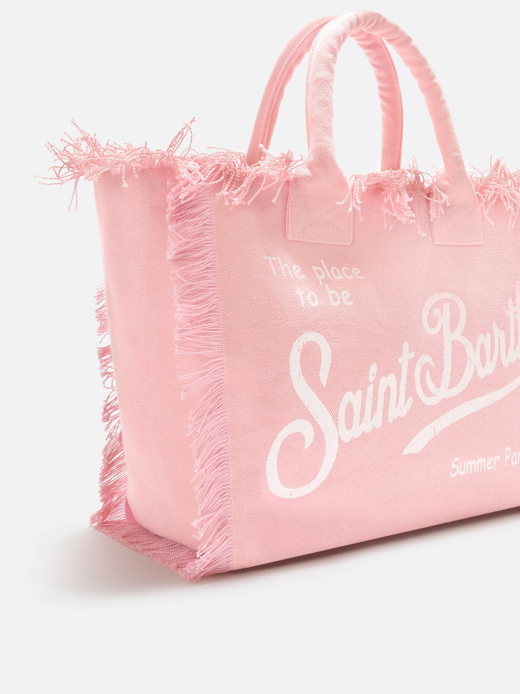 Pink Canvas Vanity Regular Bag With Fringes