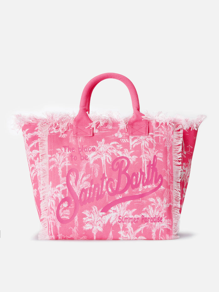 Pink Cotton Canvas Vanity Tote Bag With Toile De Jouy Print
