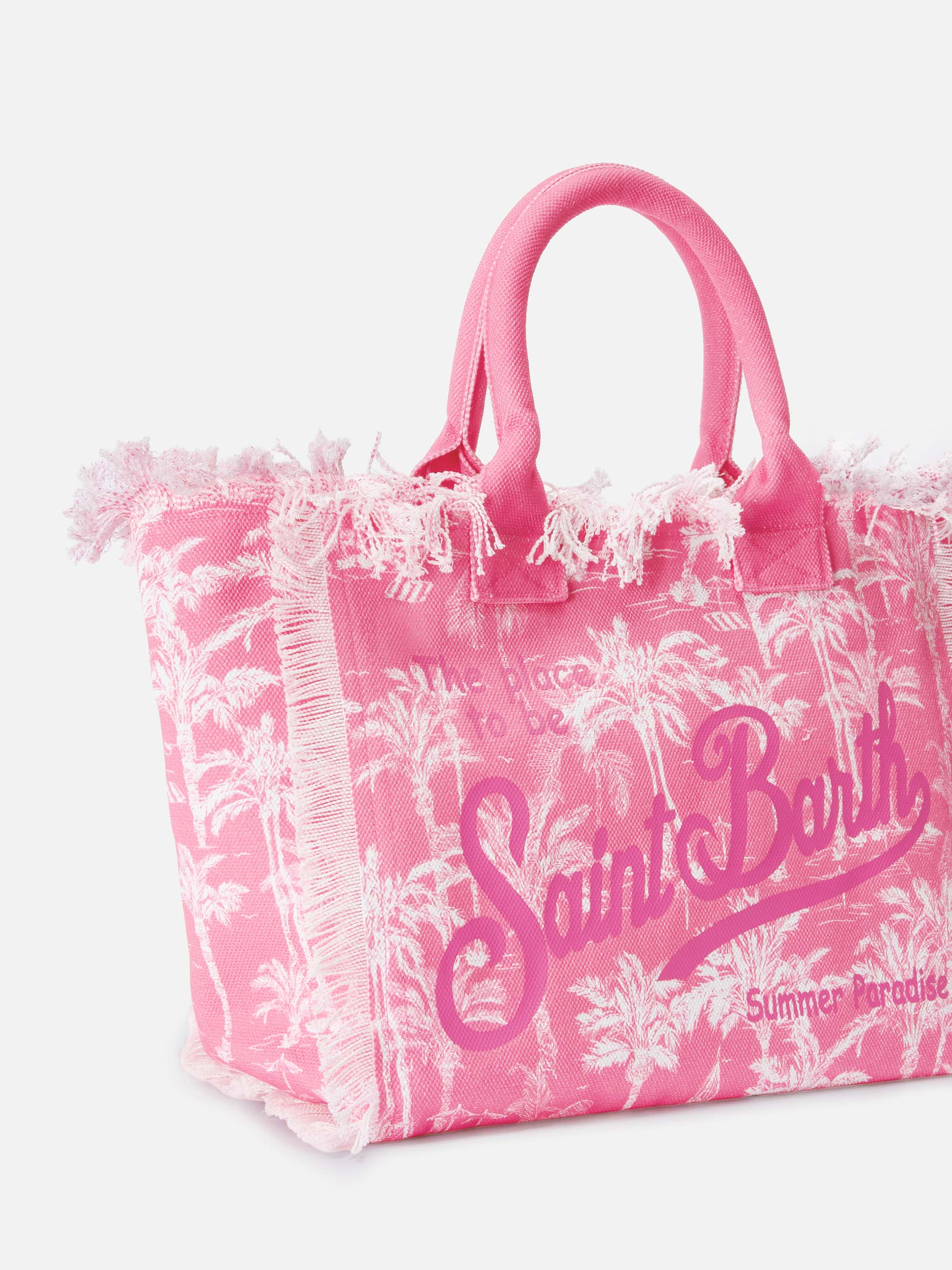 Pink Cotton Canvas Vanity Tote Bag With Toile De Jouy Print