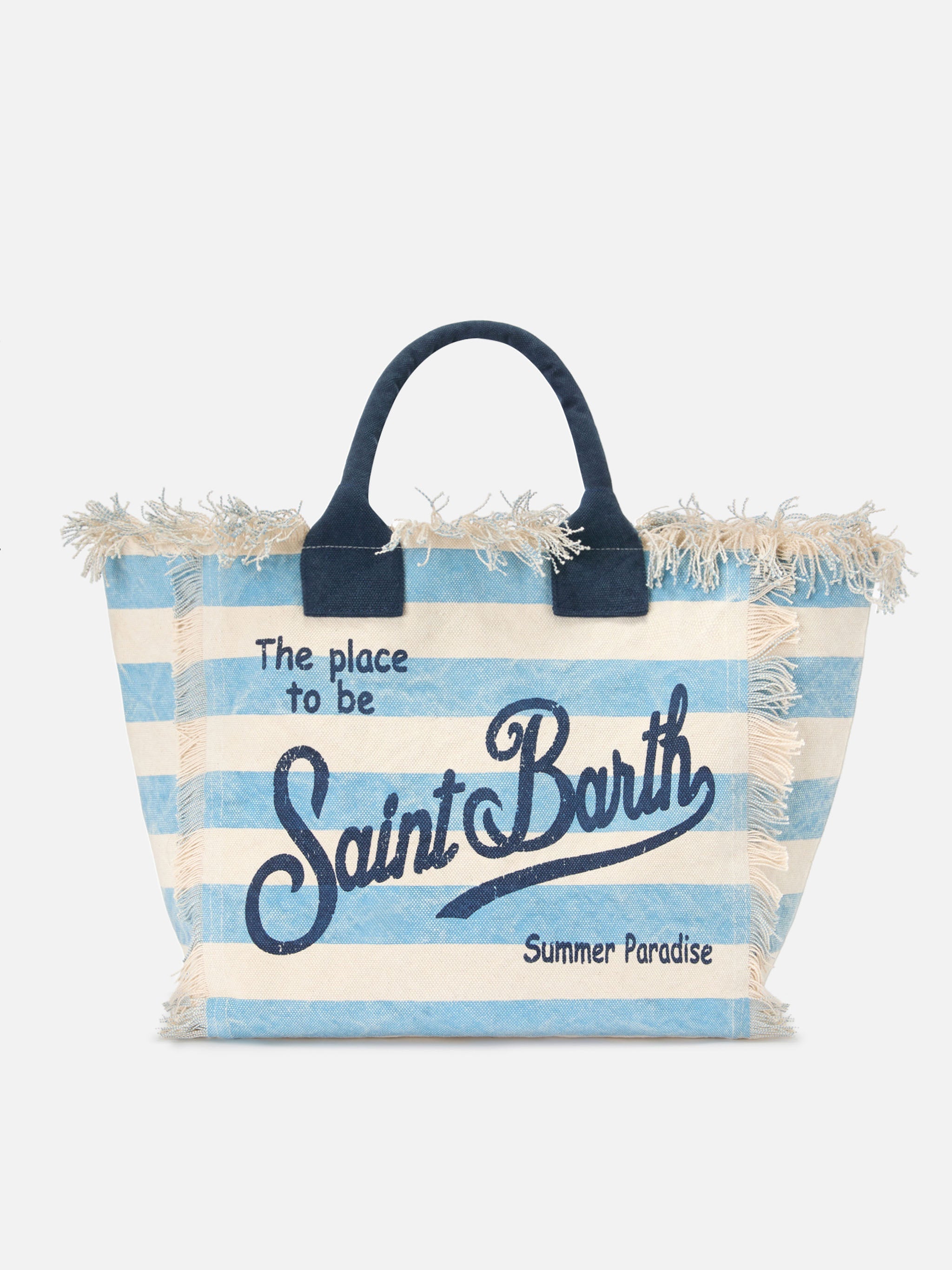 Regular Vanity Canvas Bag With Light Blue Horizontal Stripes