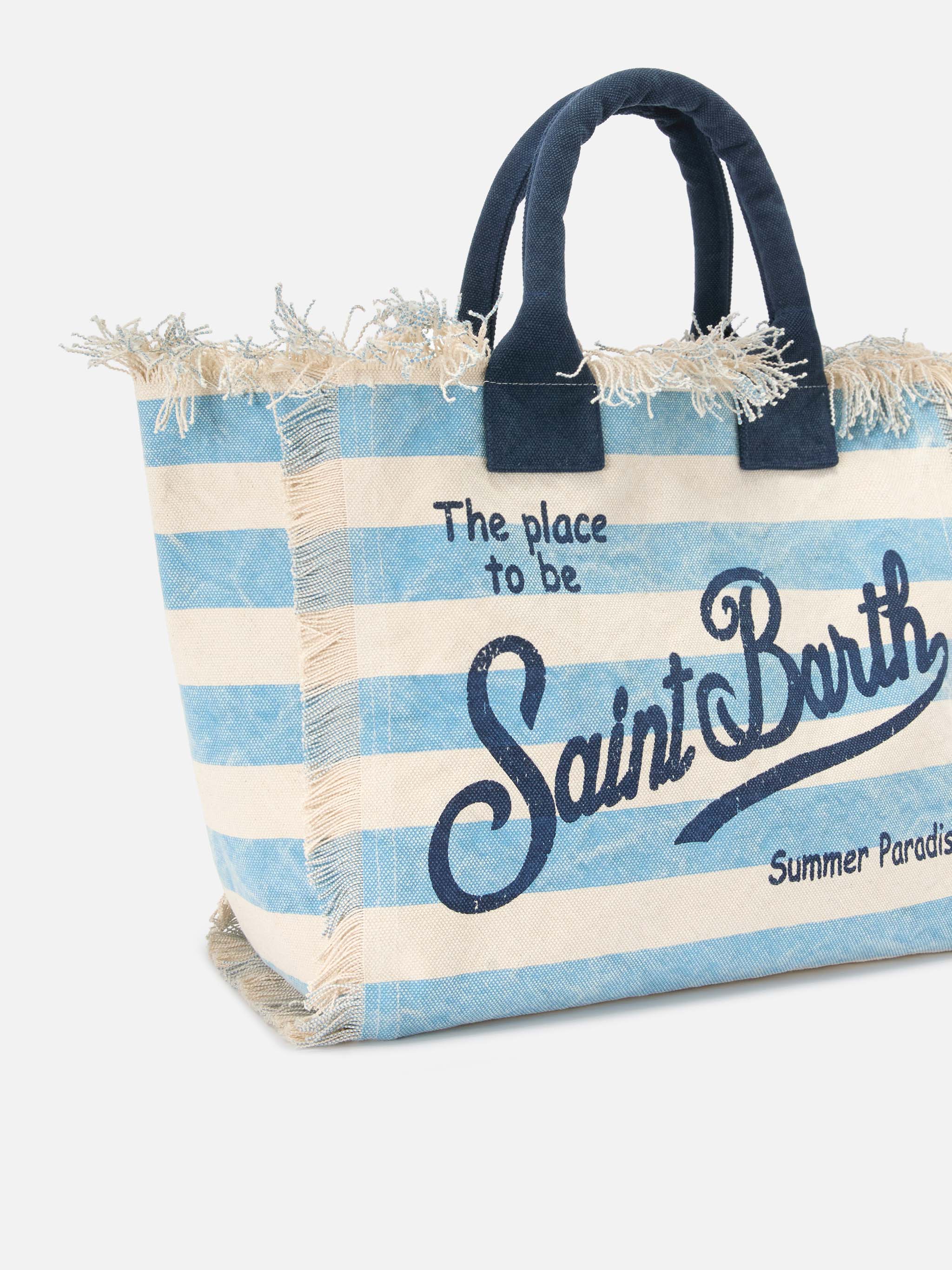 Regular Vanity Canvas Bag With Light Blue Horizontal Stripes