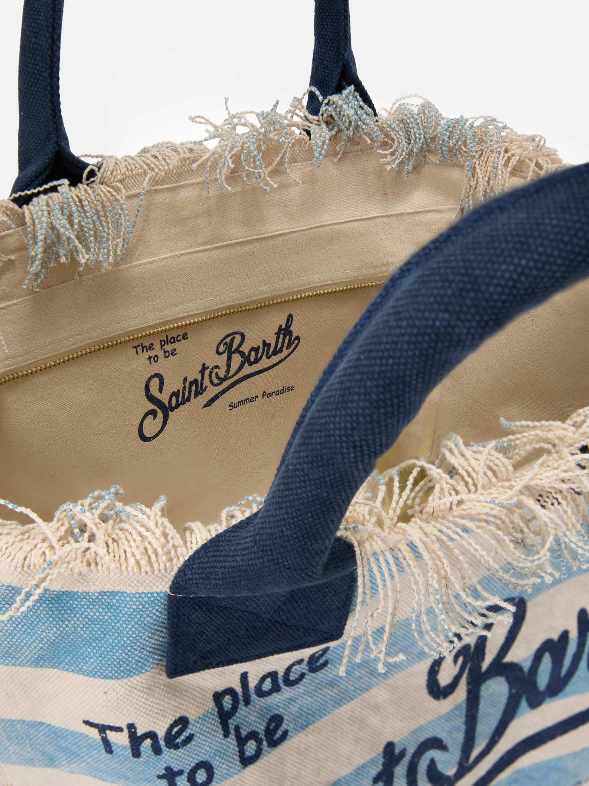 Regular Vanity Canvas Bag With Light Blue Horizontal Stripes