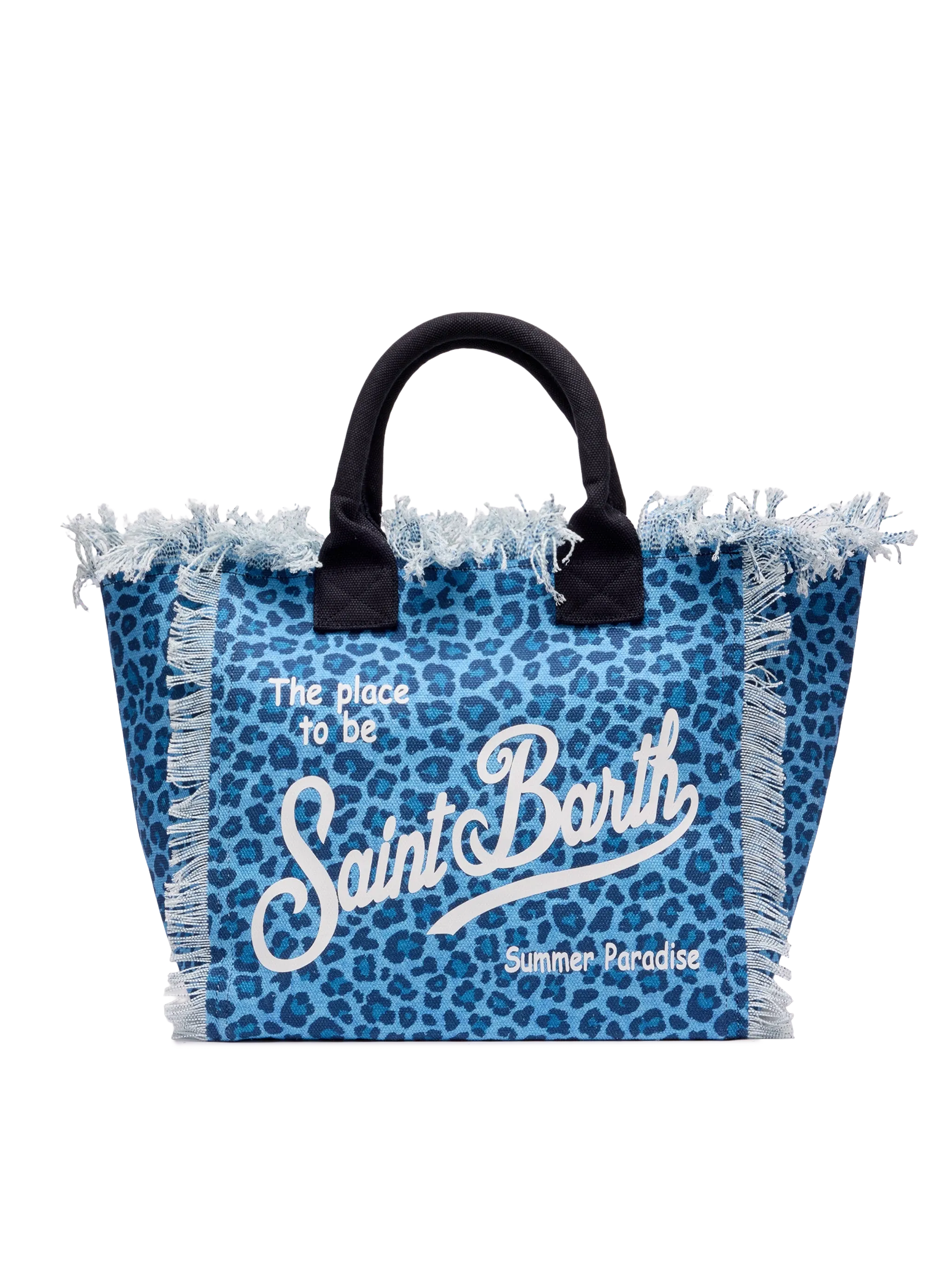 Cotton Canvas Vanity Tote Bag With Animalier Print Blue
