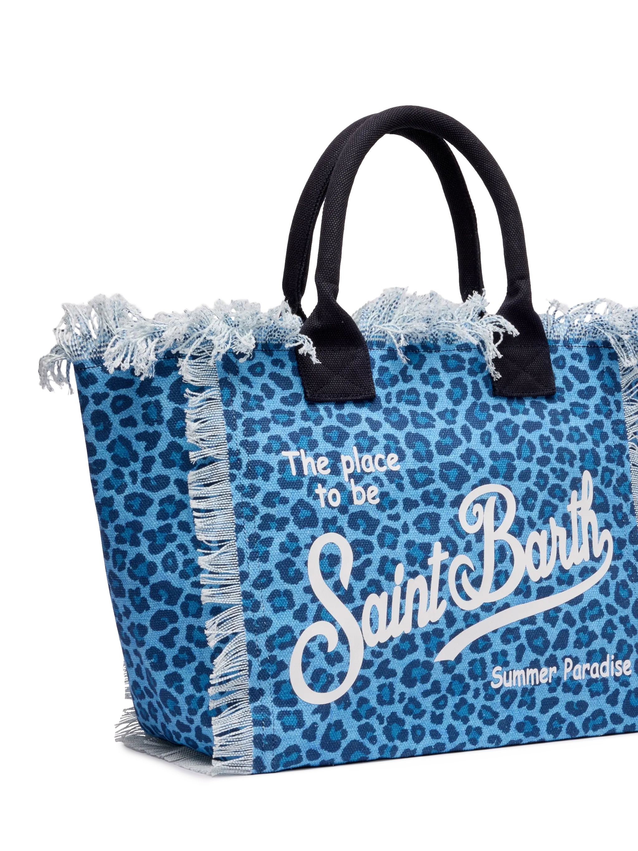 Cotton Canvas Vanity Tote Bag With Animalier Print Blue