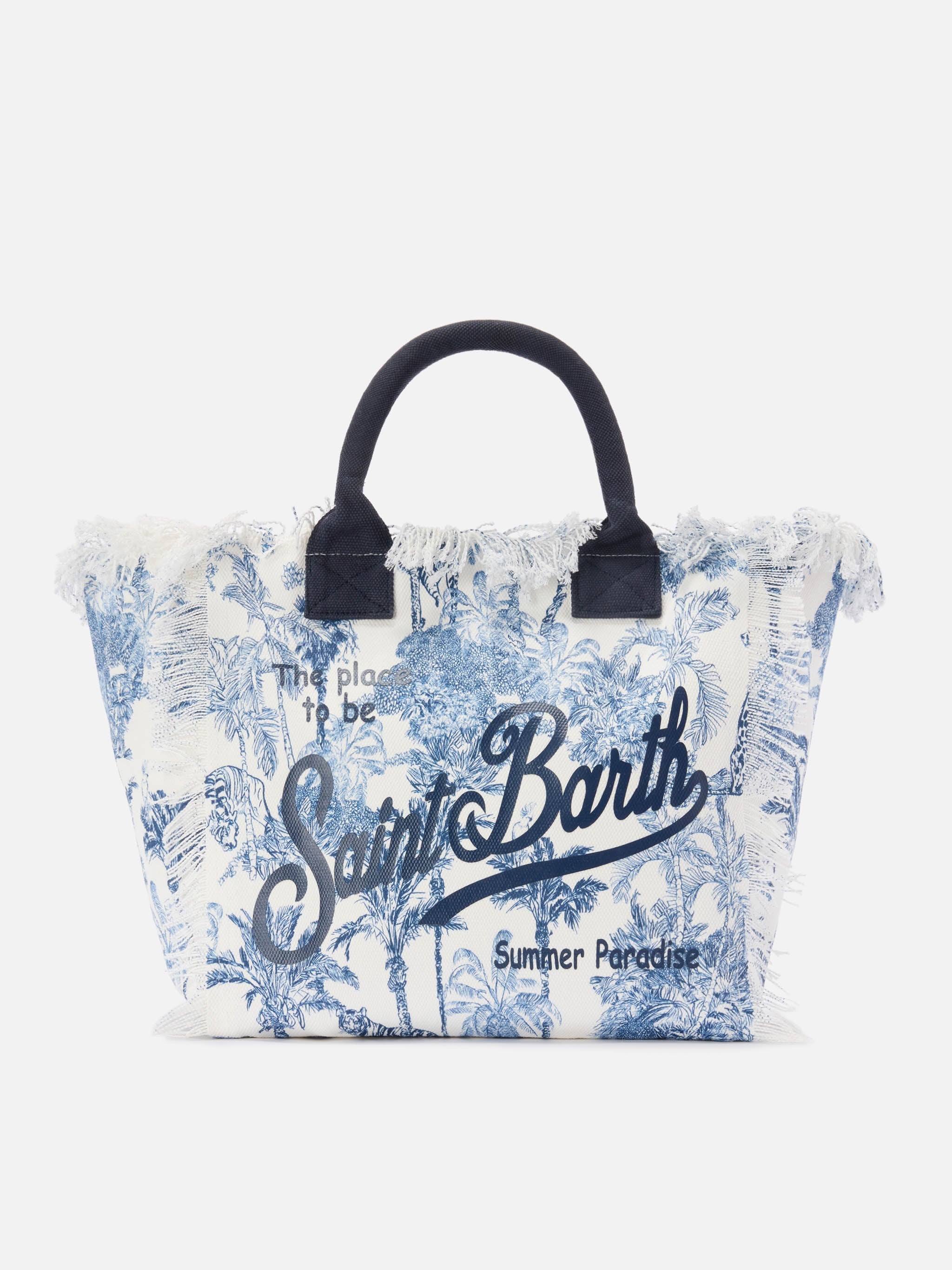 Regular Vanity Canvas Bag With Blue Toile De Jouy Print White