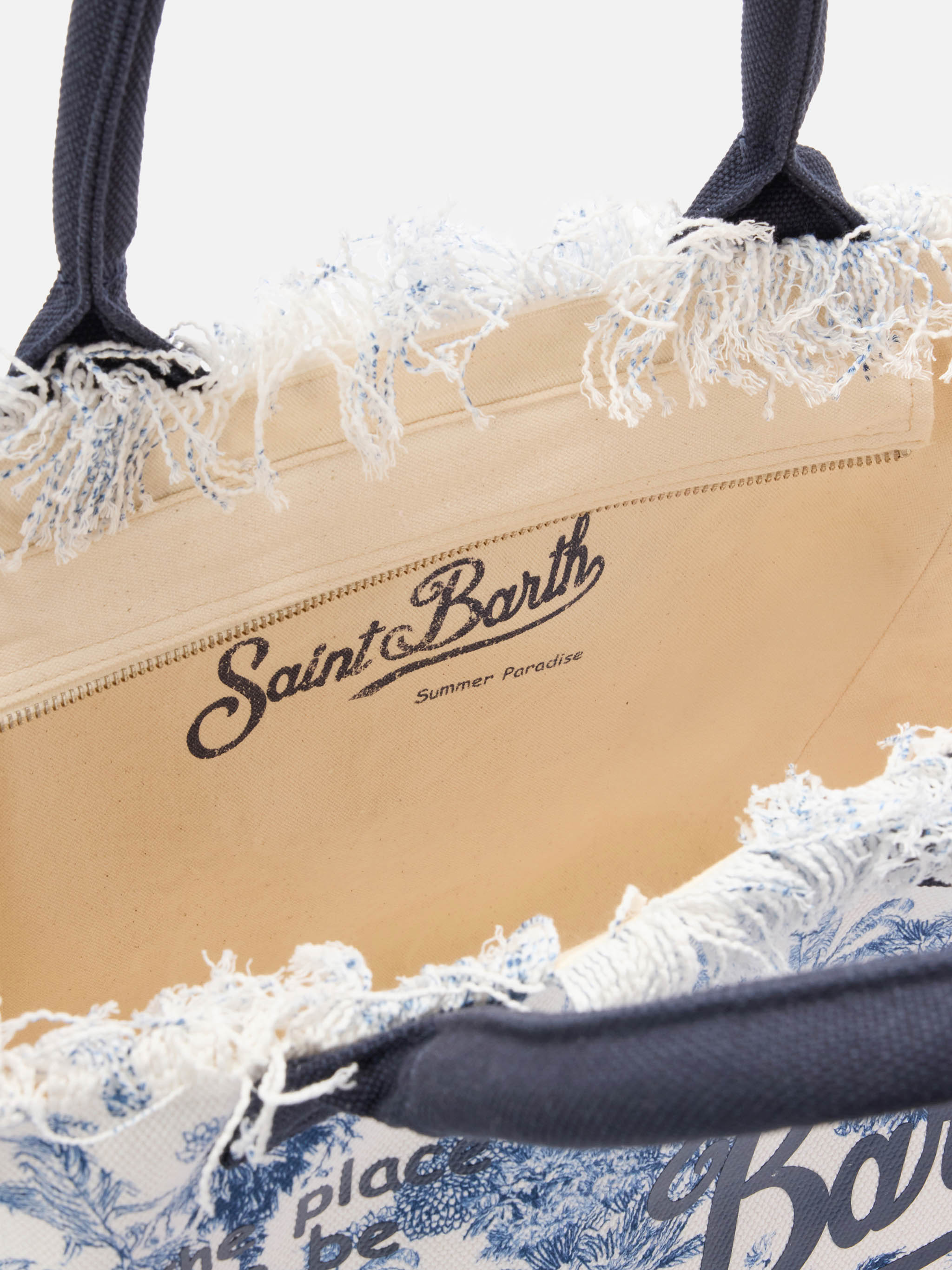 Regular Vanity Canvas Bag With Blue Toile De Jouy Print White