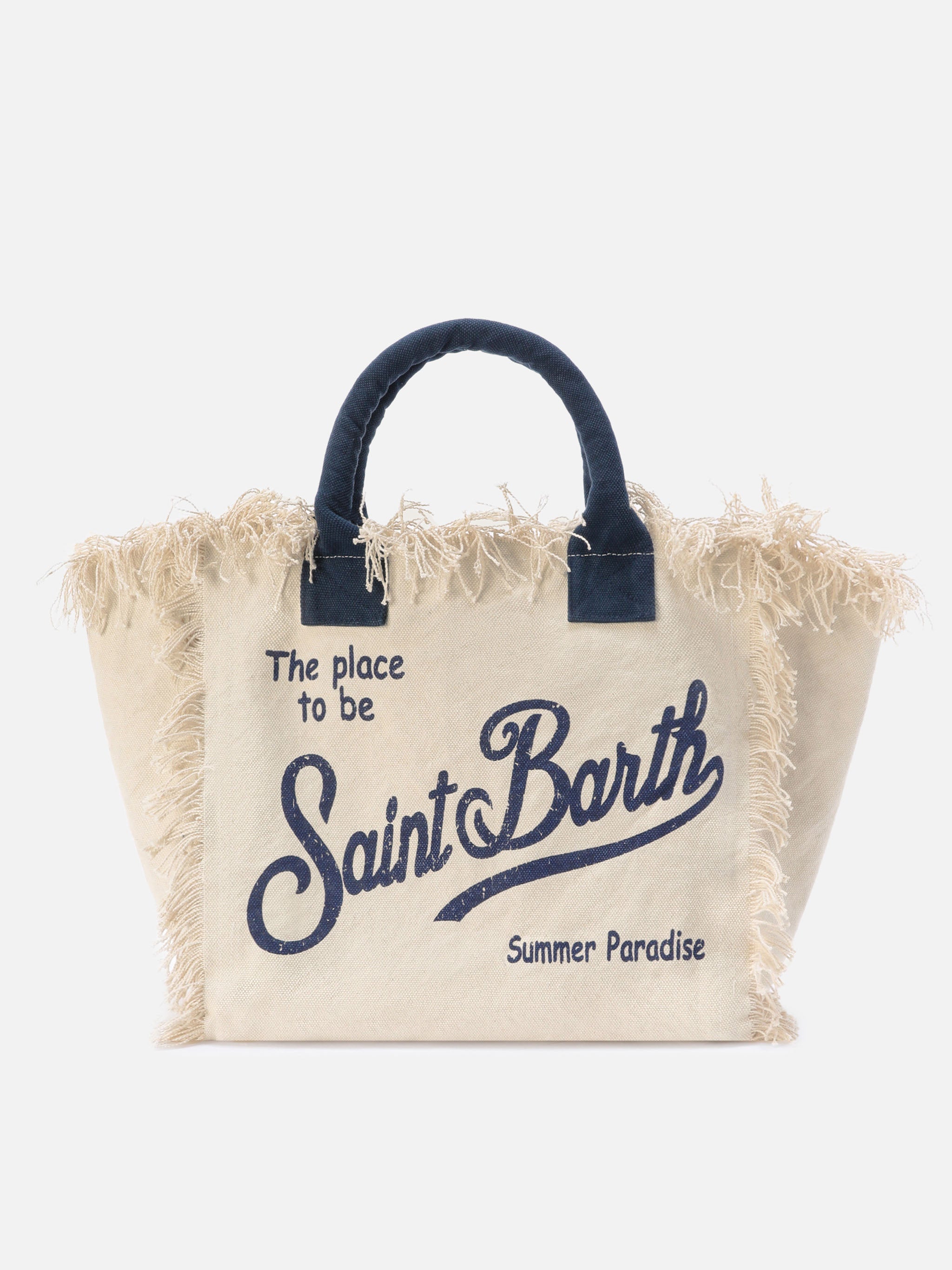 White Canvas Vanity Regular Bag With Fringes