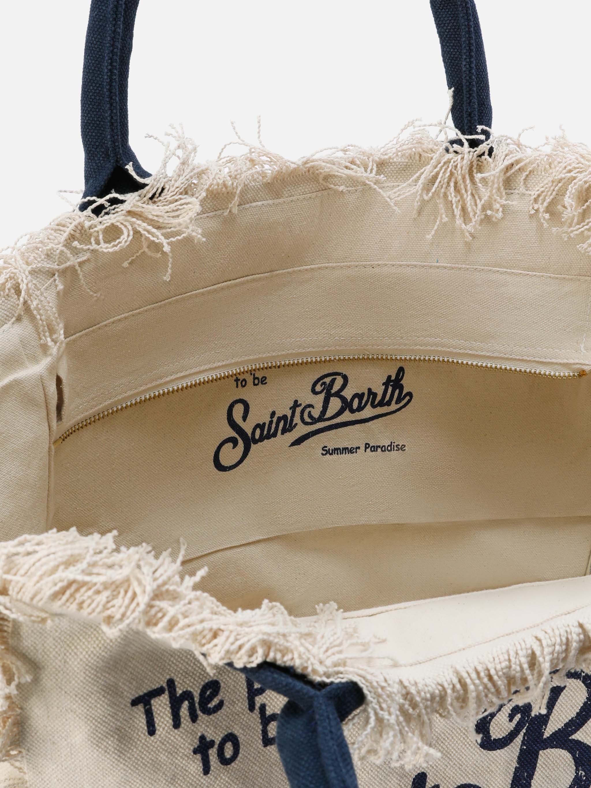 White Canvas Vanity Regular Bag With Fringes