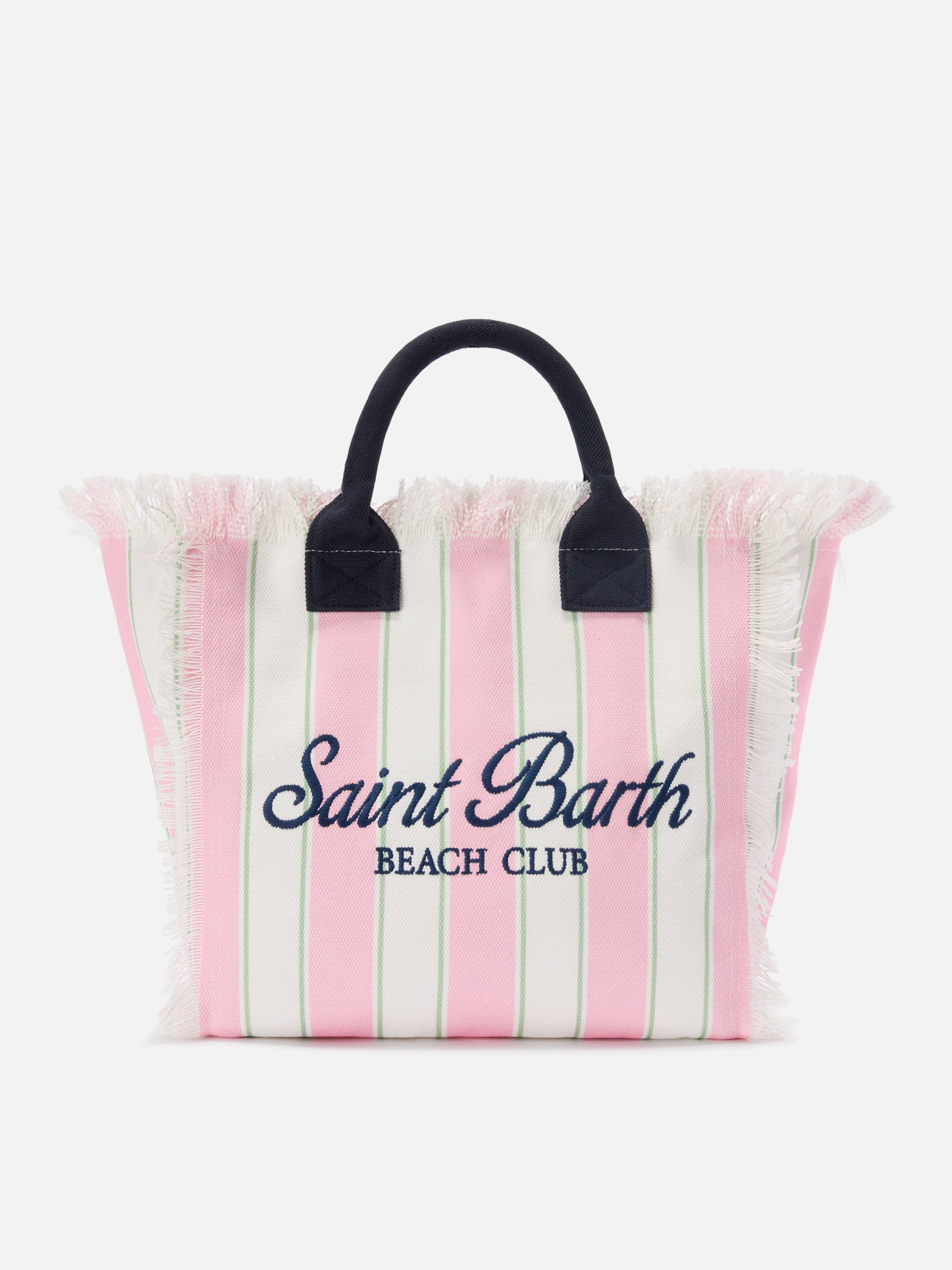 Pink Canvas Vanity Regular Bag With Vertical Stripes