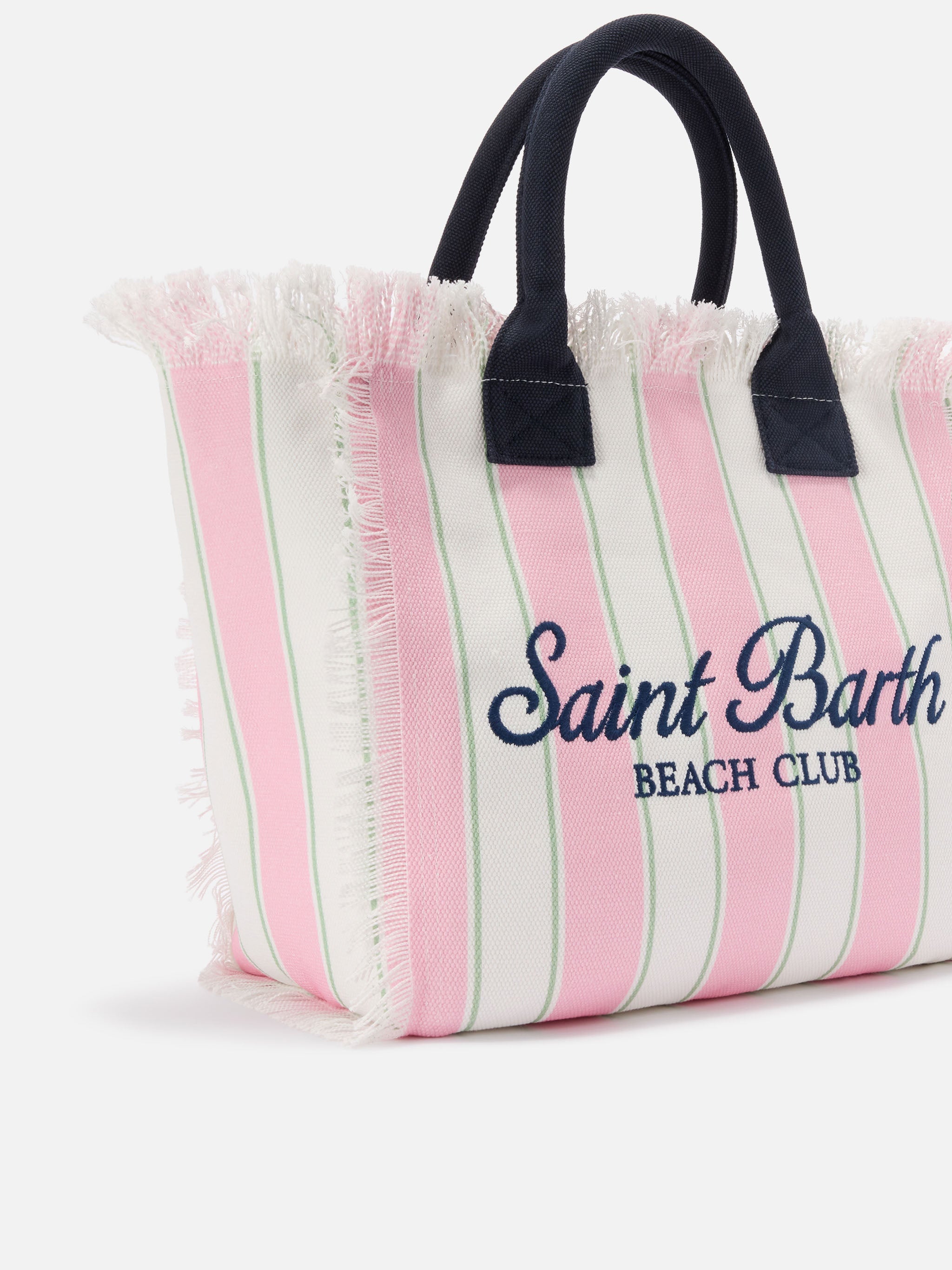 Pink Canvas Vanity Regular Bag With Vertical Stripes