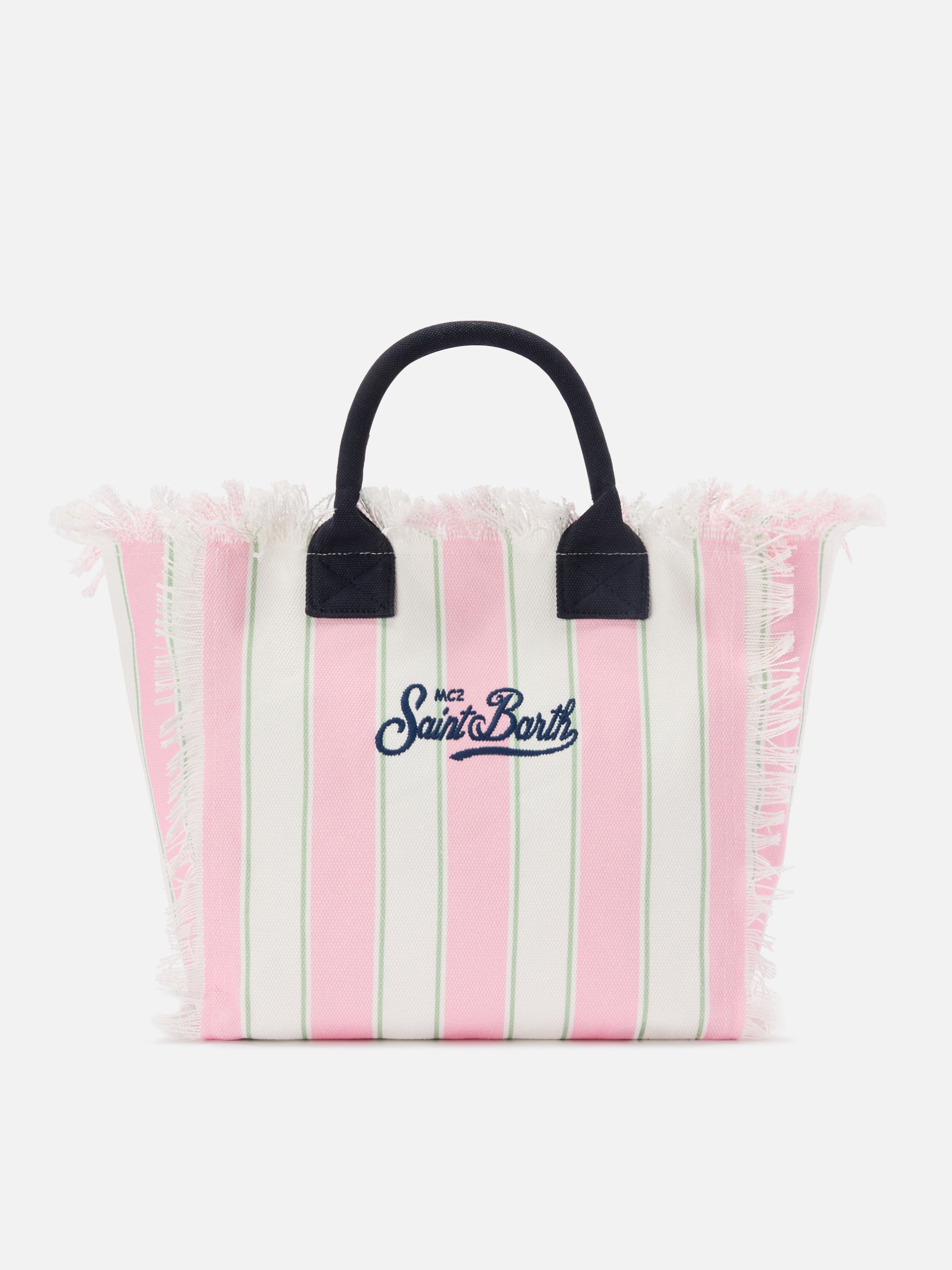 Pink Canvas Vanity Regular Bag With Vertical Stripes