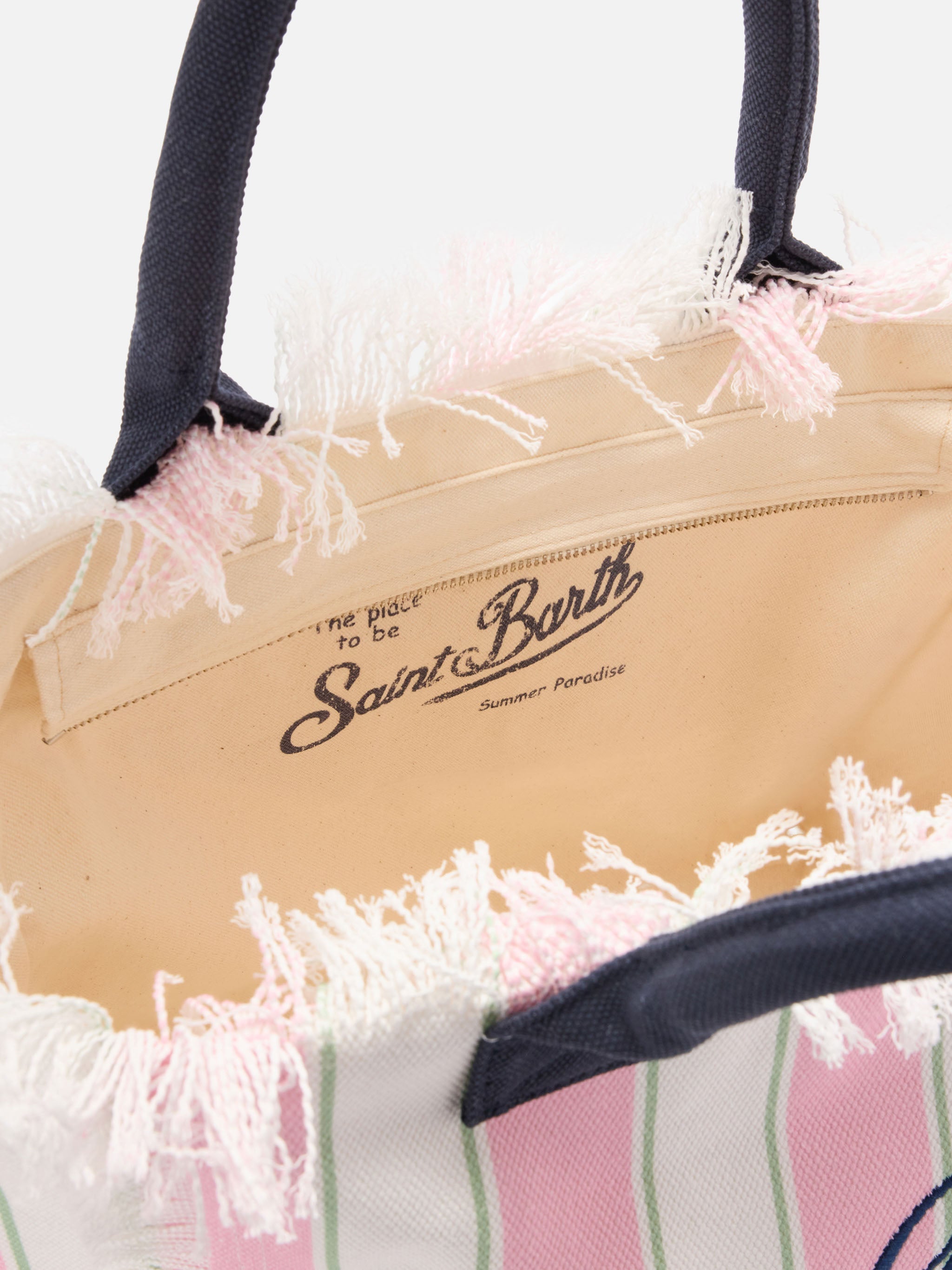 Pink Canvas Vanity Regular Bag With Vertical Stripes