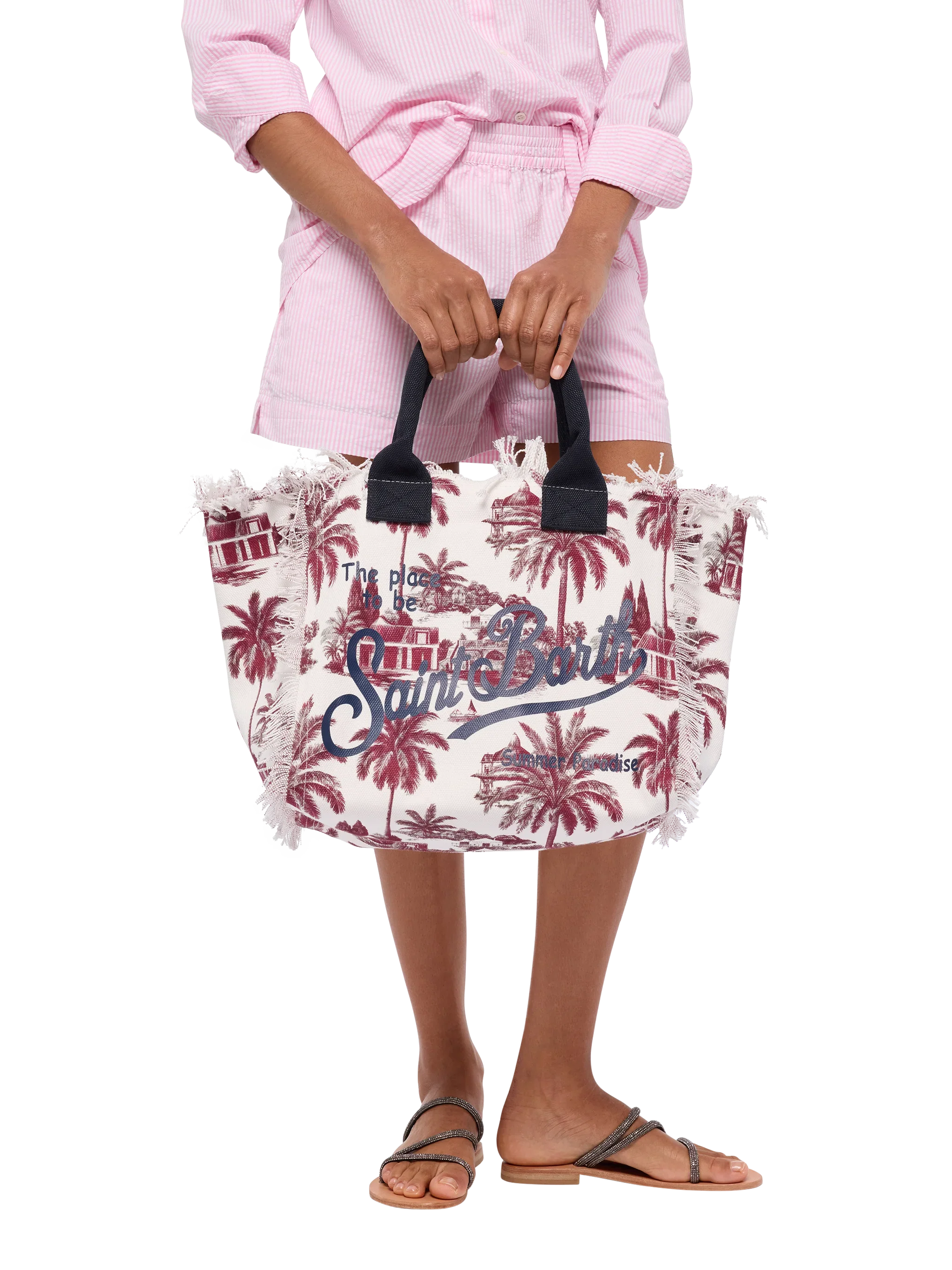Cotton Canvas Vanity Tote Bag With Toile De Jouy Print | Ai Co-Created Design By Rickdick - Powered Red-Eye White