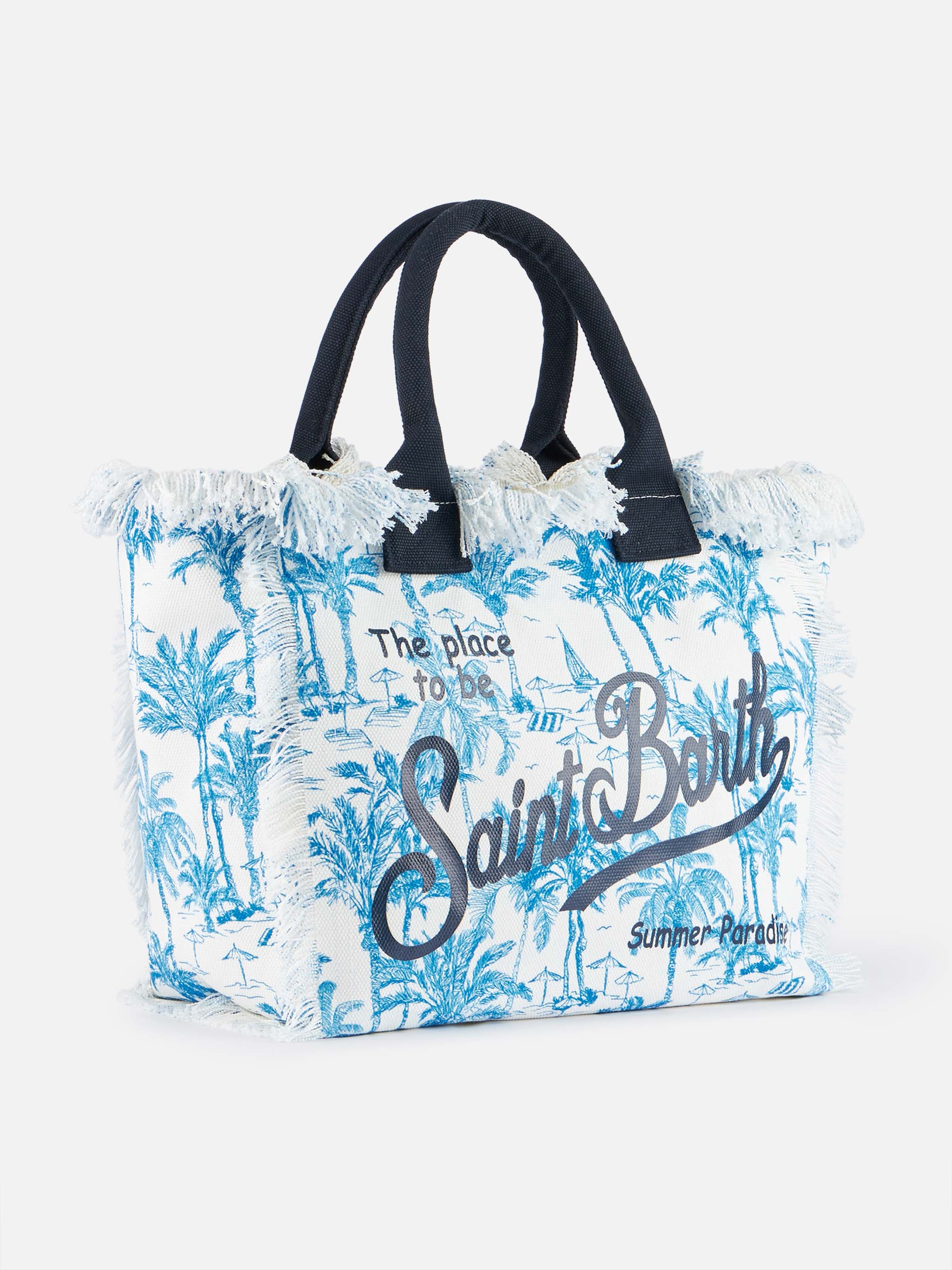 Bluette Cotton Canvas Vanity Tote Bag With Toile De Jouy Print Blue