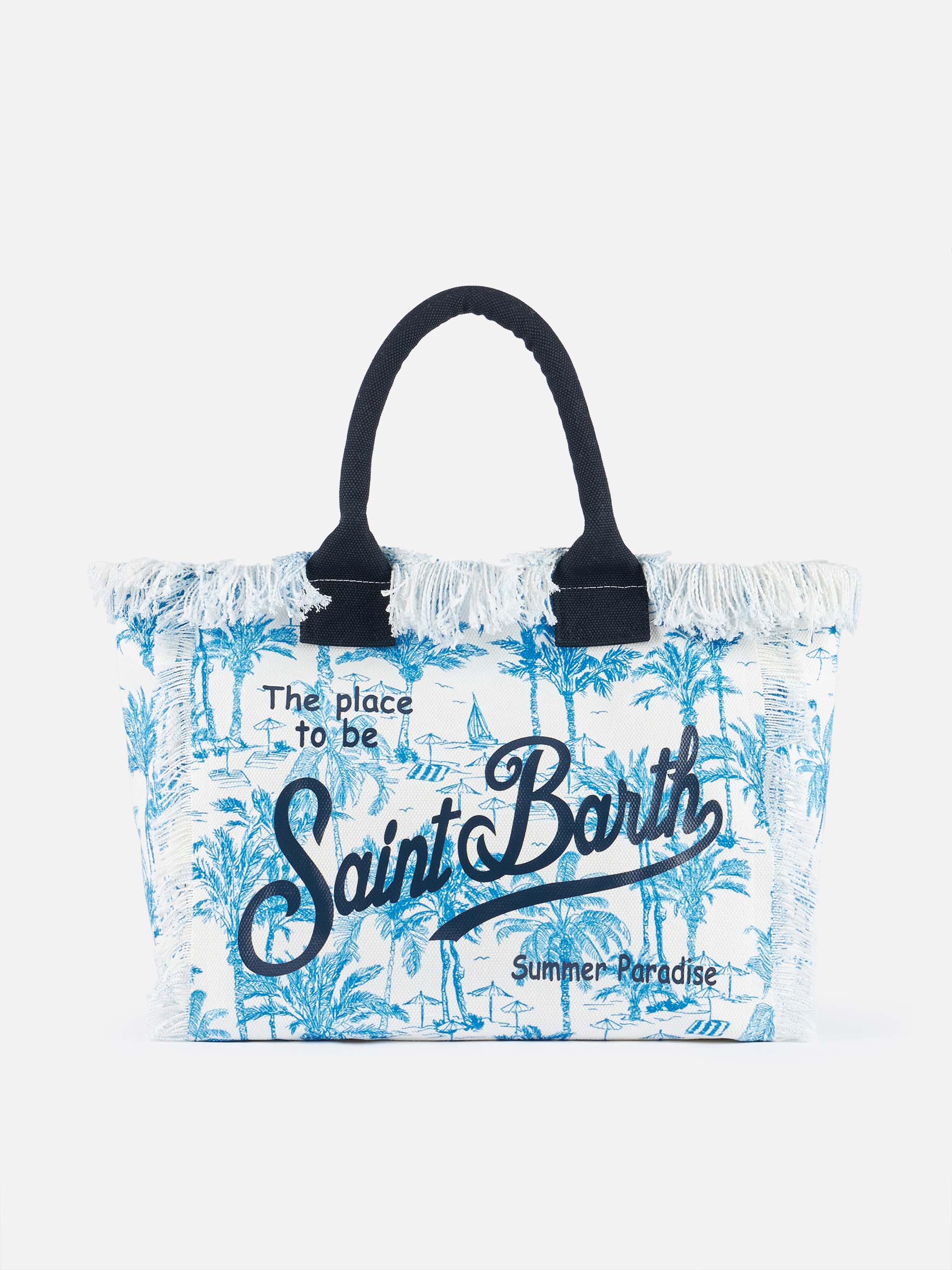 Bluette Cotton Canvas Vanity Tote Bag With Toile De Jouy Print Blue