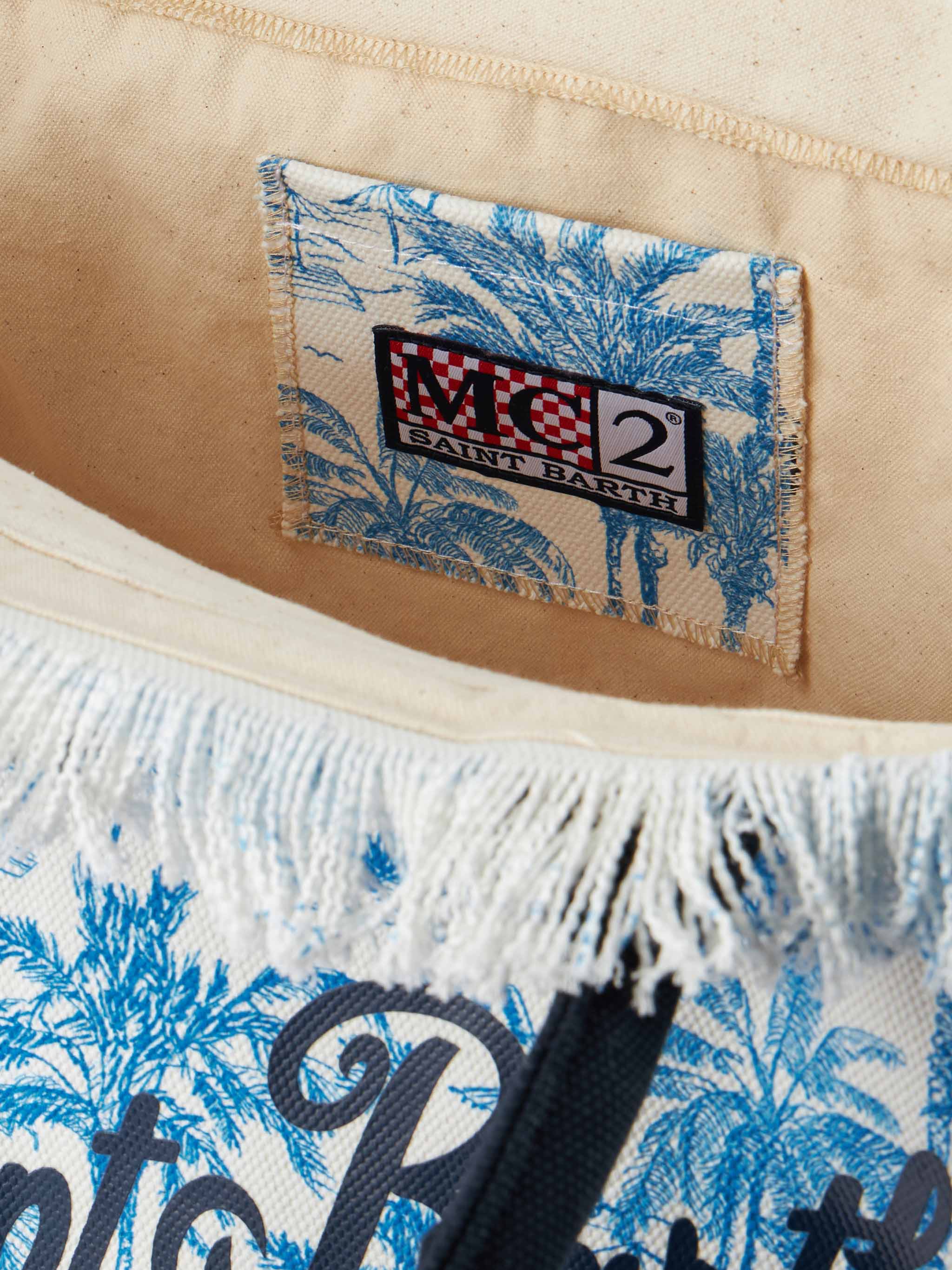 Bluette Cotton Canvas Vanity Tote Bag With Toile De Jouy Print Blue