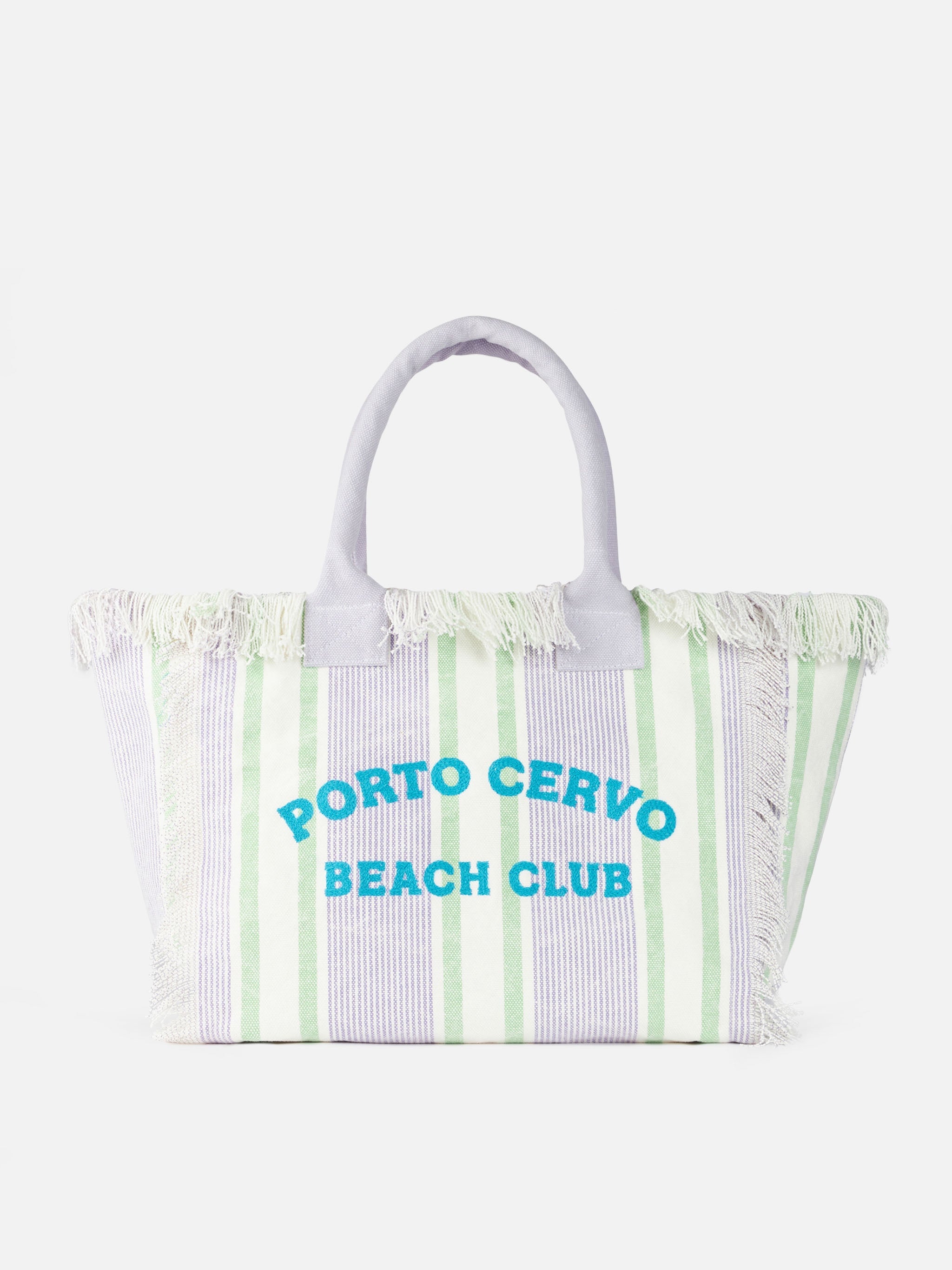 Porto Cervo Beach Club Striped Cotton Canvas Vanity Tote Bag Pink