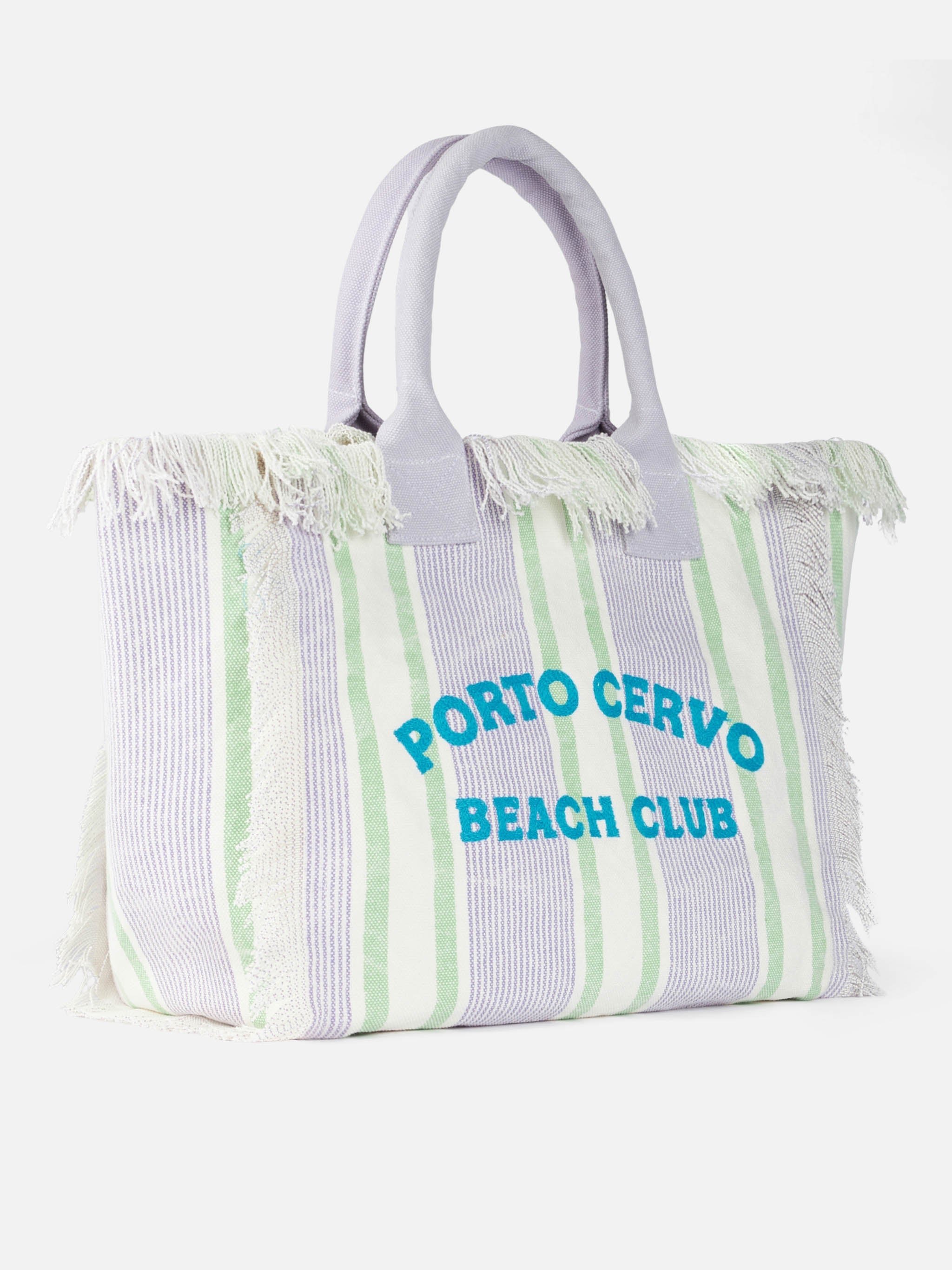 Porto Cervo Beach Club Striped Cotton Canvas Vanity Tote Bag Pink