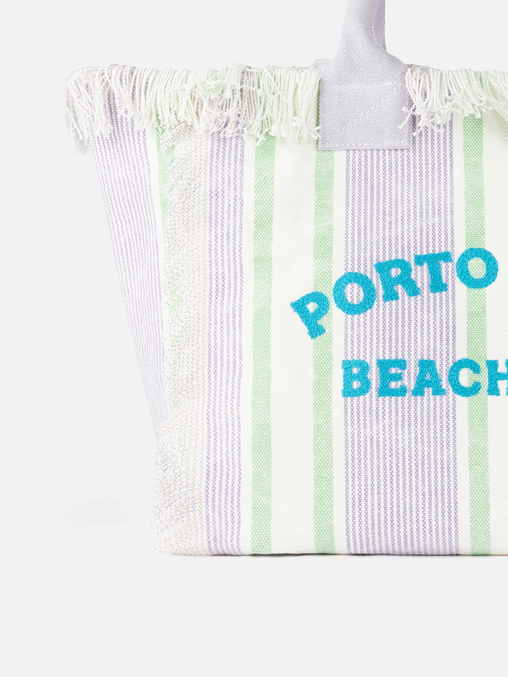 Porto Cervo Beach Club Striped Cotton Canvas Vanity Tote Bag Pink