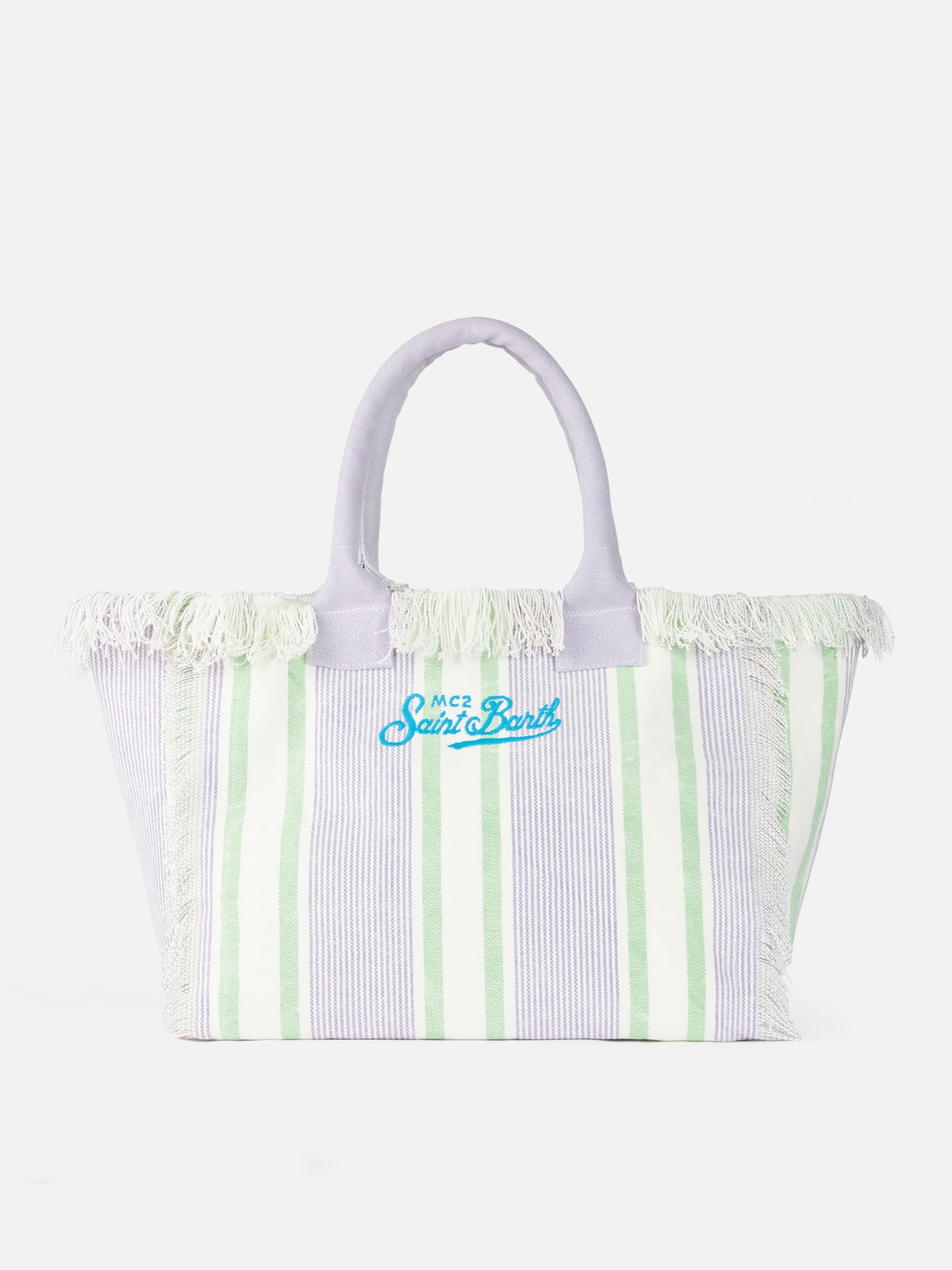Porto Cervo Beach Club Striped Cotton Canvas Vanity Tote Bag Pink