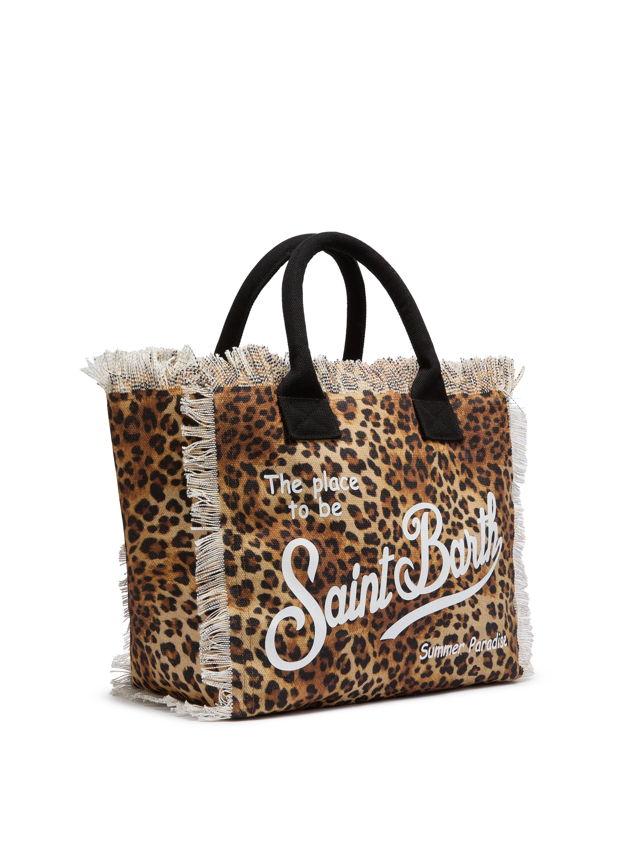 Cotton Canvas Vanity Tote Bag With Leopard Print Black