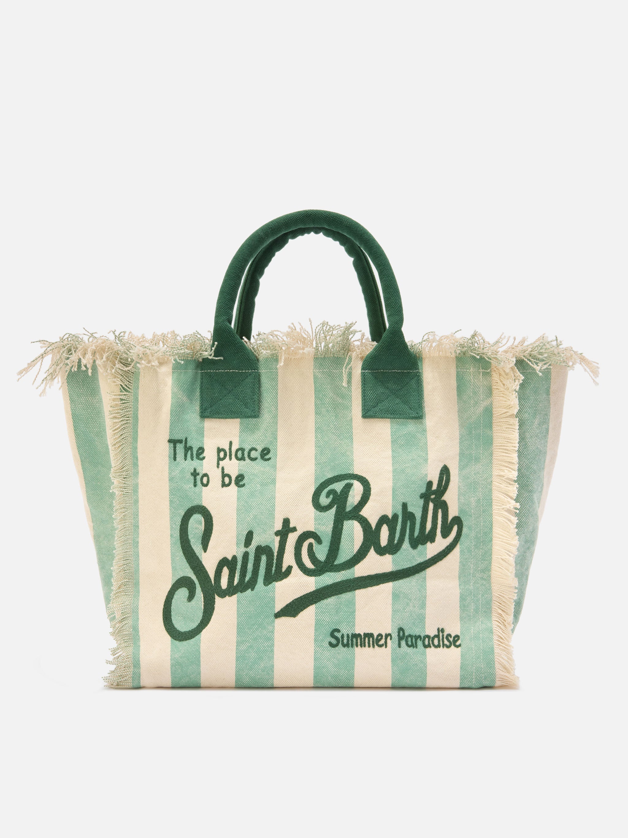 Light Green Canvas Vanity Regular Bag With Vertical Stripes