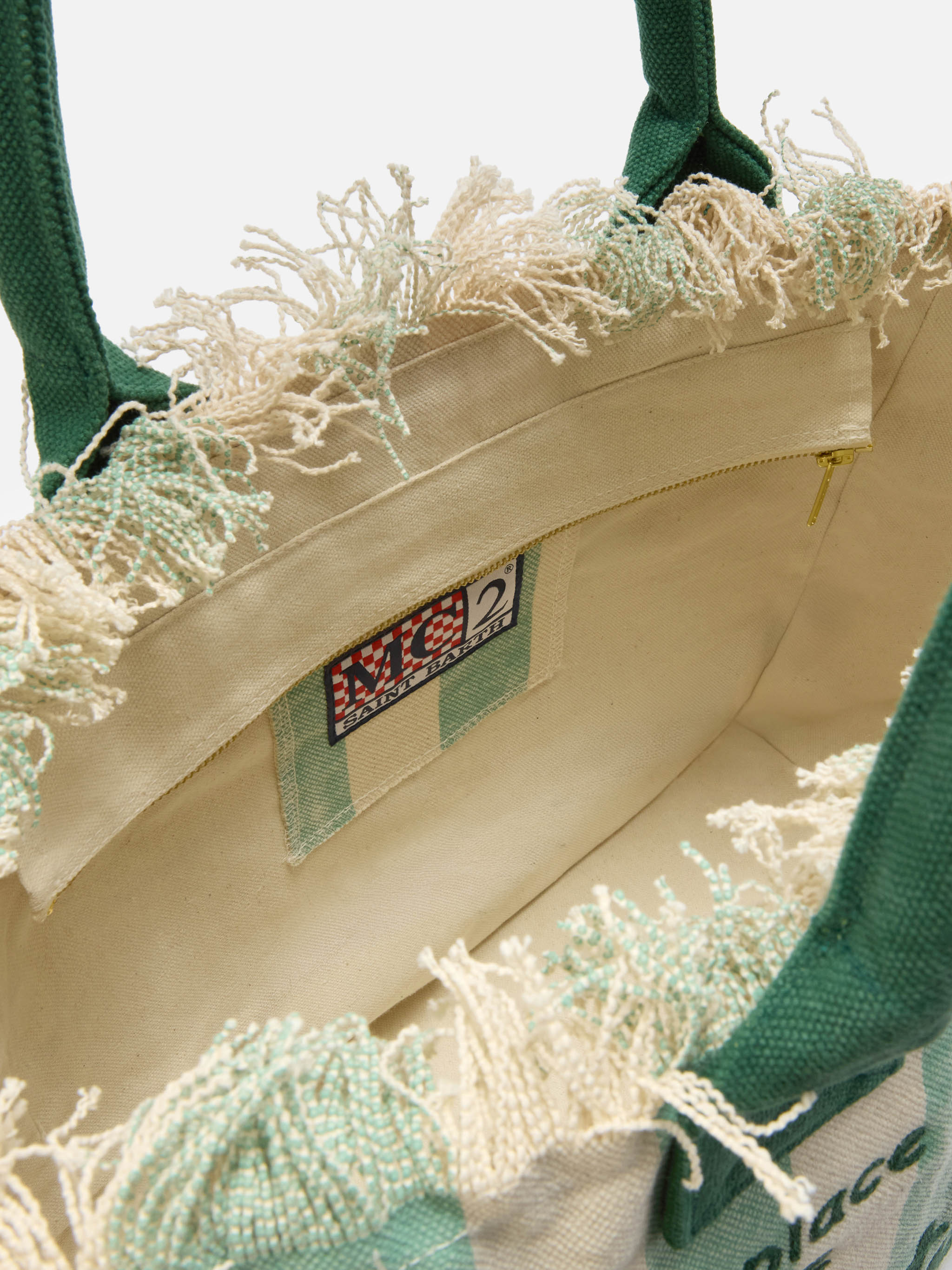 Light Green Canvas Vanity Regular Bag With Vertical Stripes