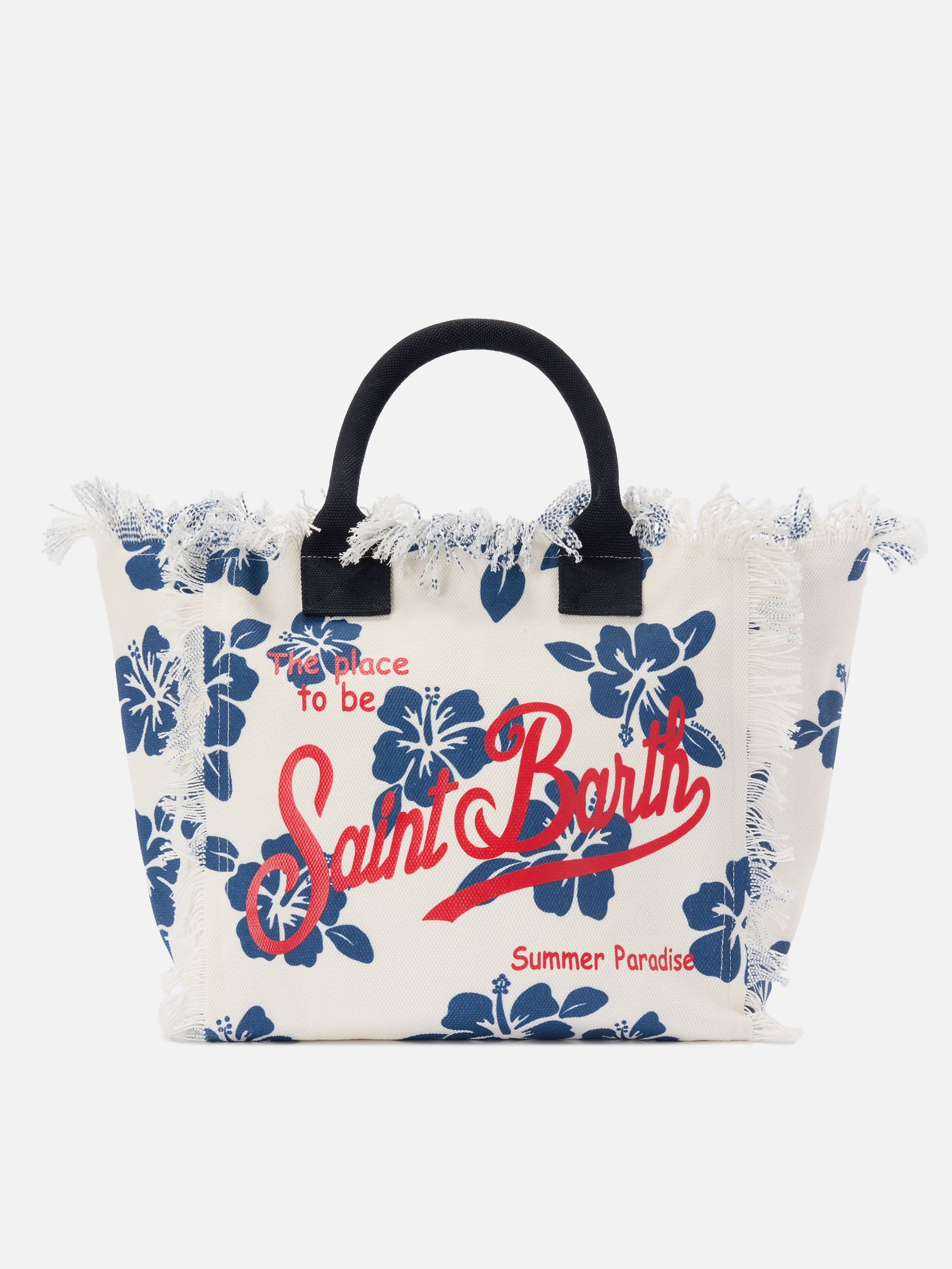 White Canvas Vanity Regular Bag With Hibiscus Print