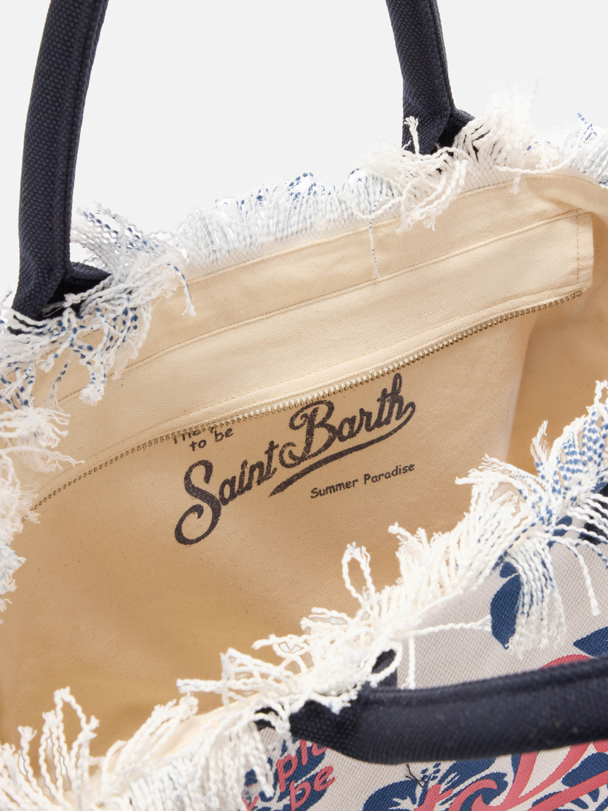 White Canvas Vanity Regular Bag With Hibiscus Print