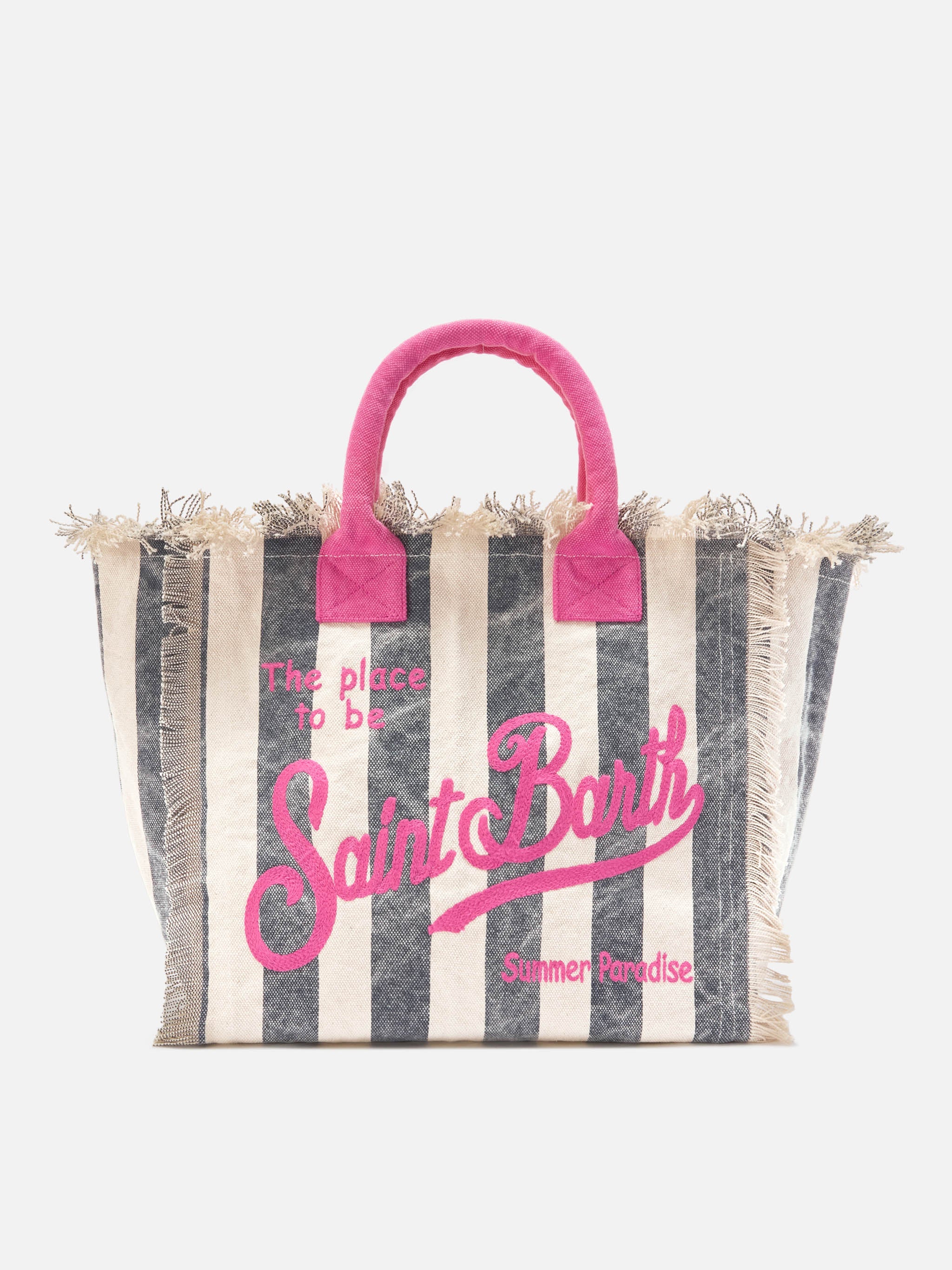 Regular Vanity Canvas Bag With Blue Vertical Stripes