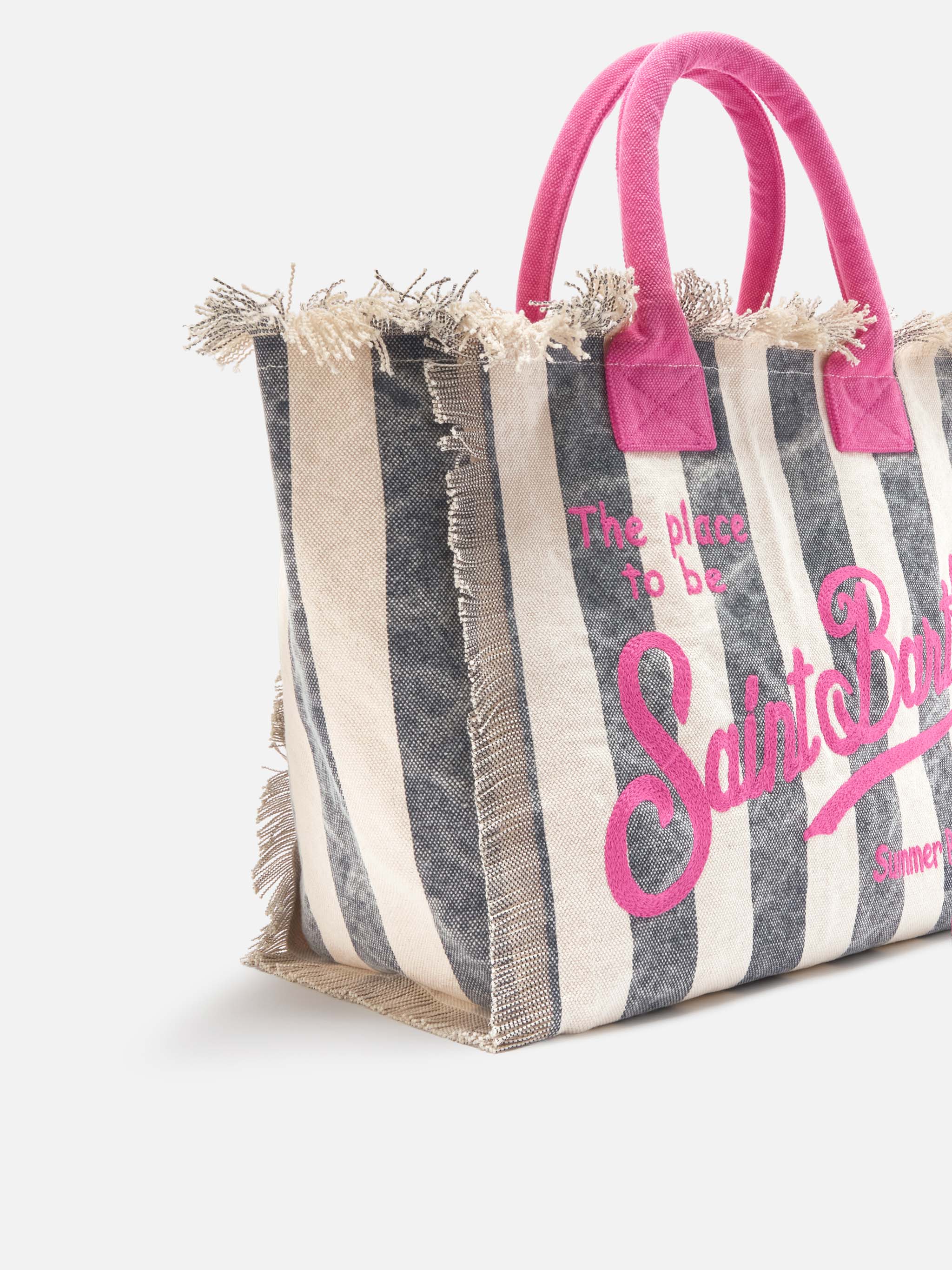Regular Vanity Canvas Bag With Blue Vertical Stripes