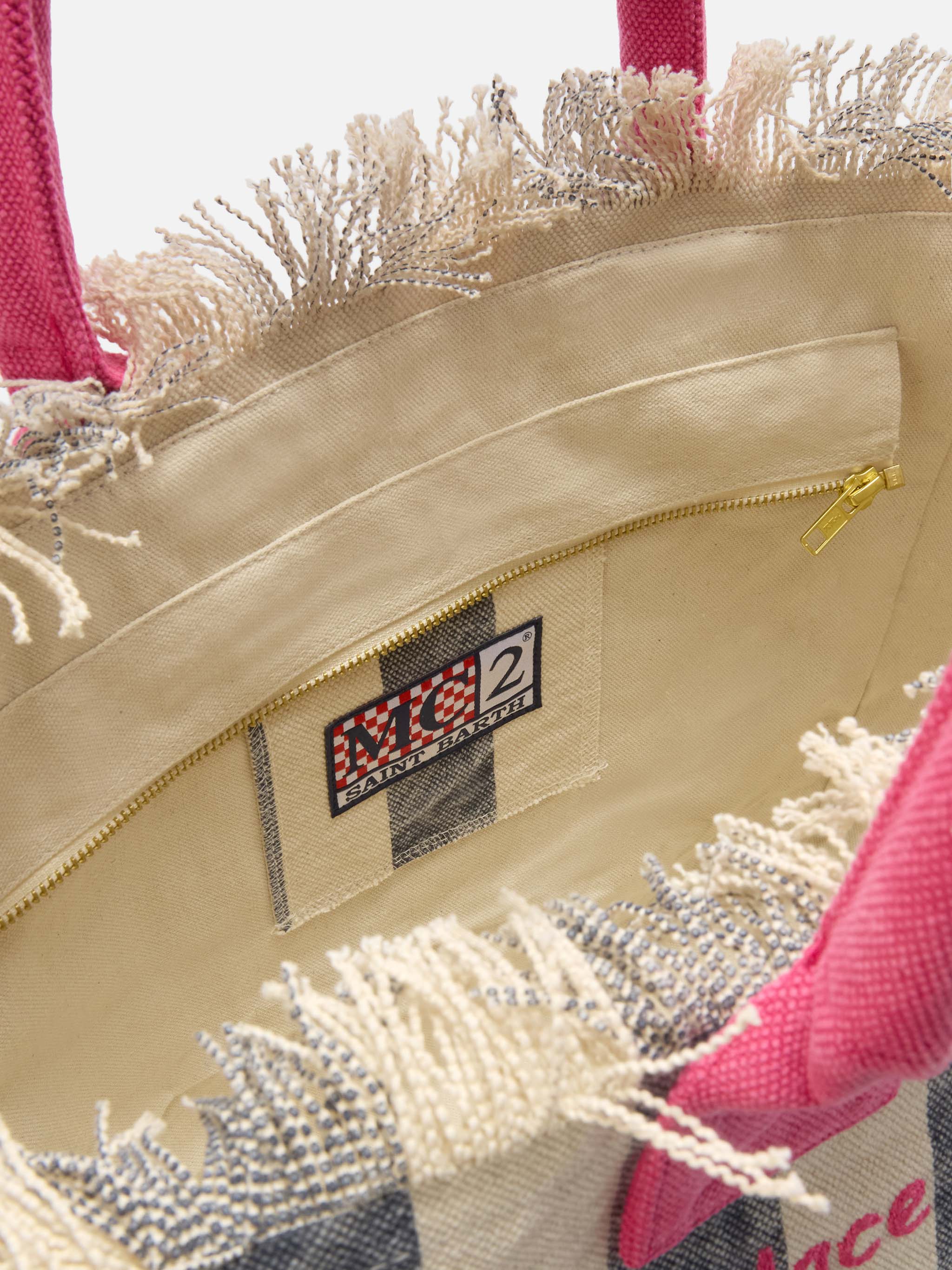 Regular Vanity Canvas Bag With Blue Vertical Stripes