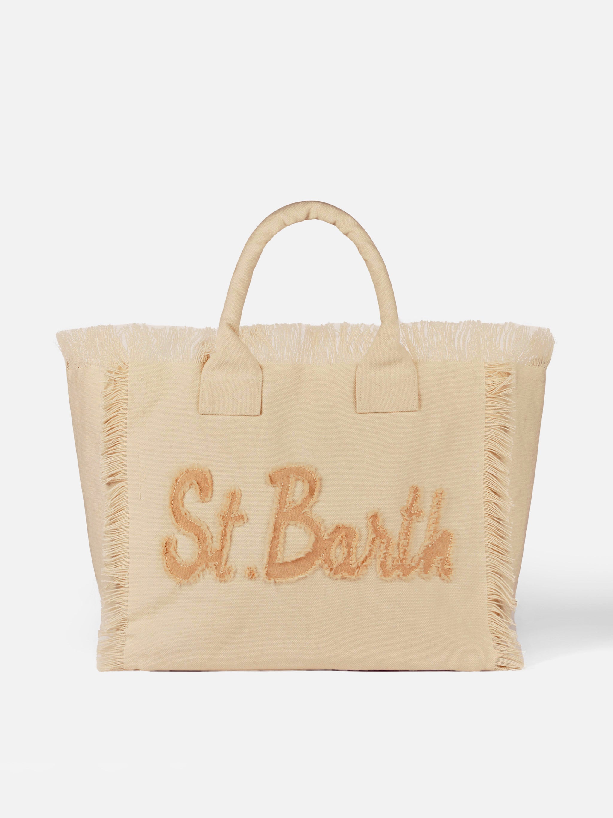 Beige Cotton Canvas Vanity Tote Bag With St. Barth Patch Logo Brown